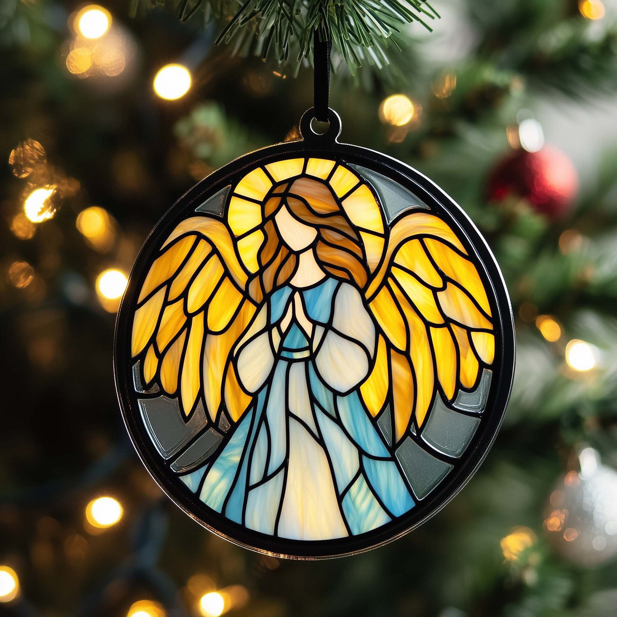 Stained Glass Praying Angel Christmas Ornament