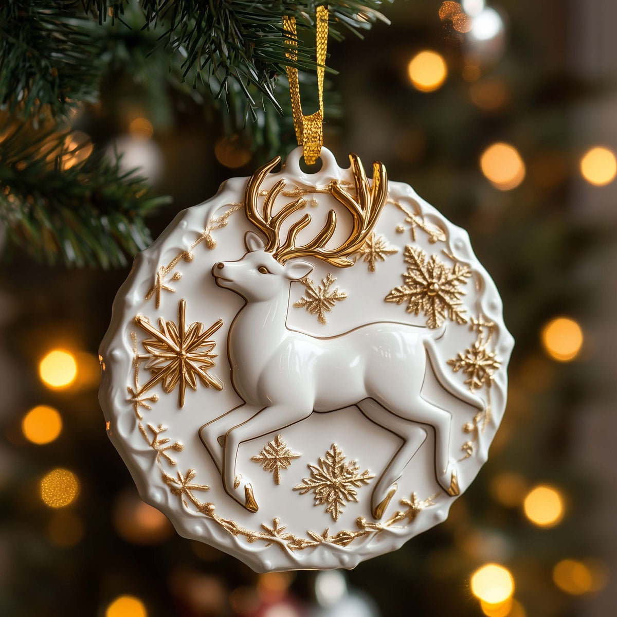 Golden Reindeer Christmas Ornament