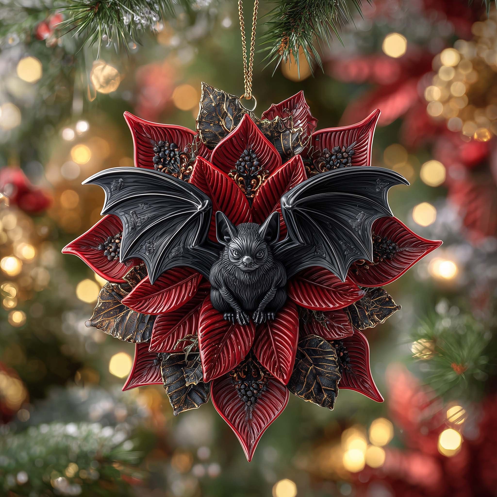 Poinsettia Bat Christmas Ornament