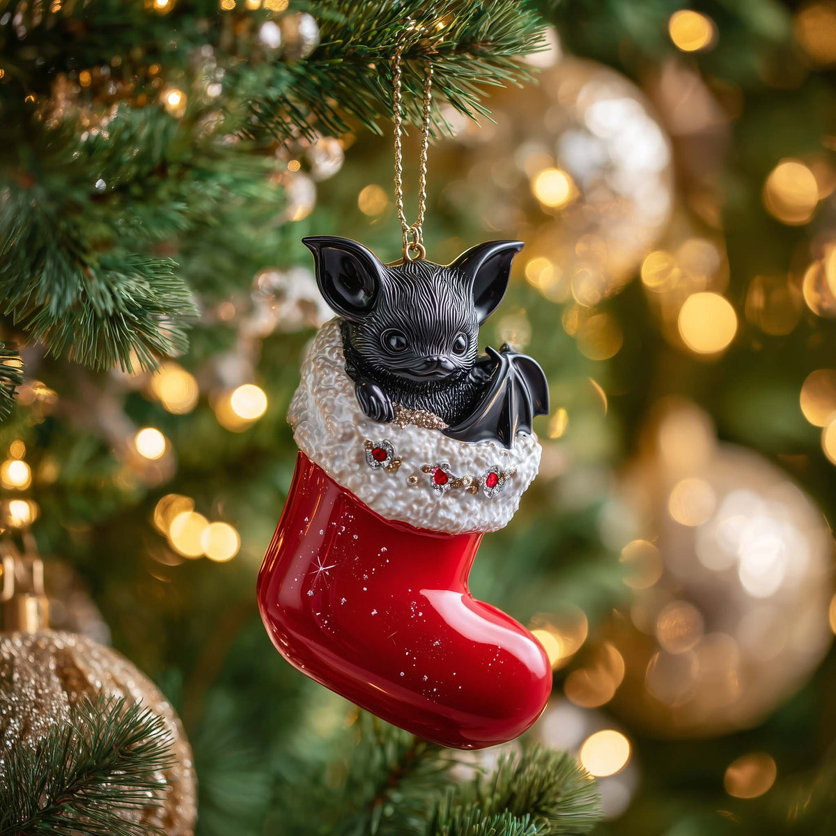 Little Bat in a Christmas Stocking Christmas Ornament