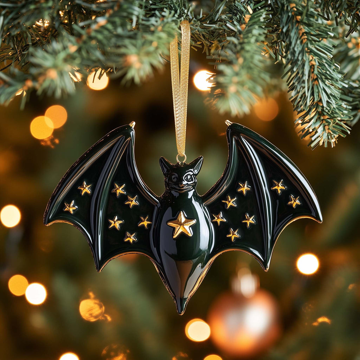 Emerald Bat Christmas Ornament