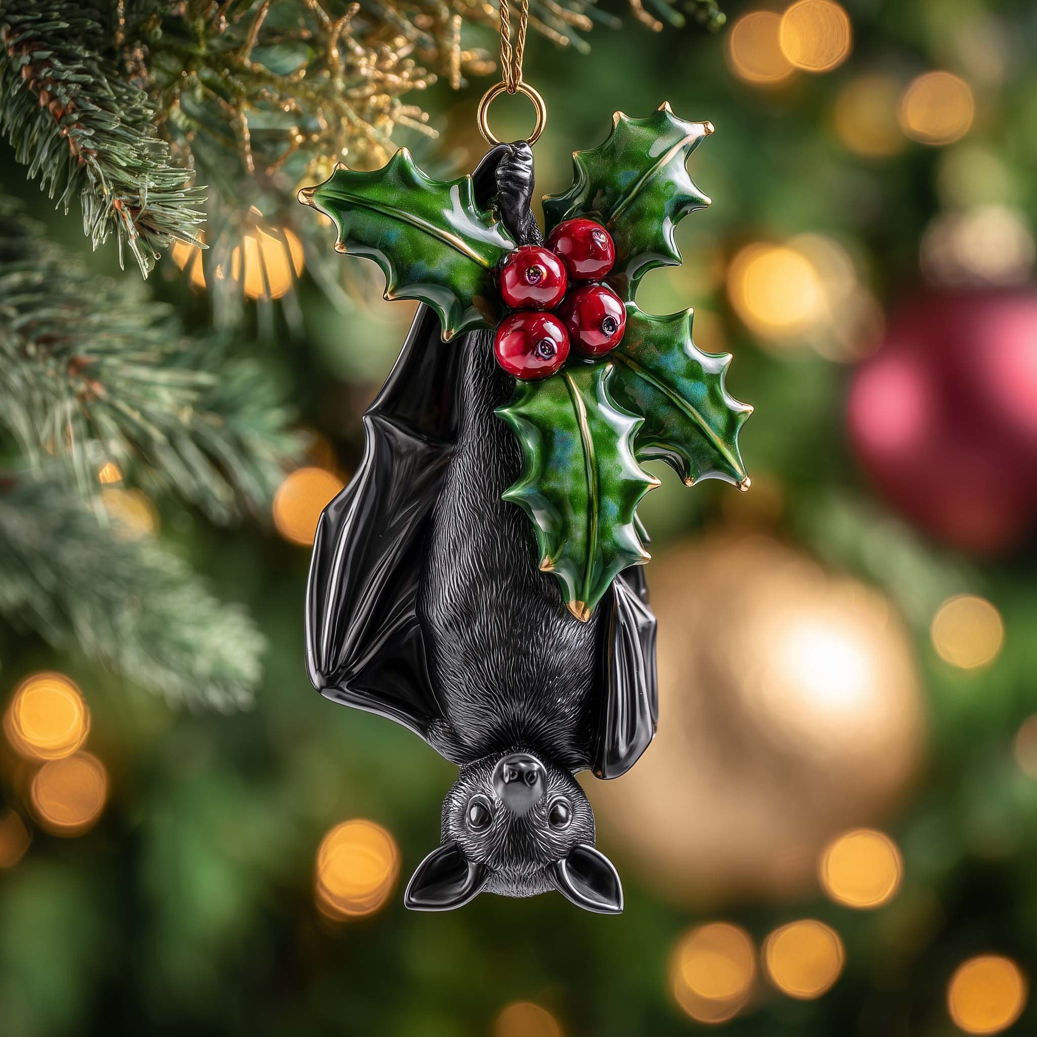 Holly Bat Christmas Ornament