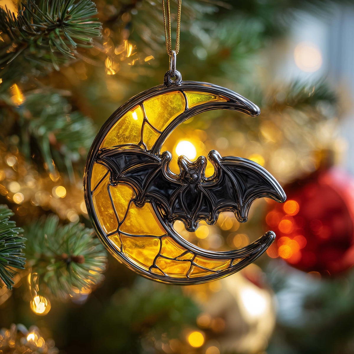 Moon Bat Christmas Ornament