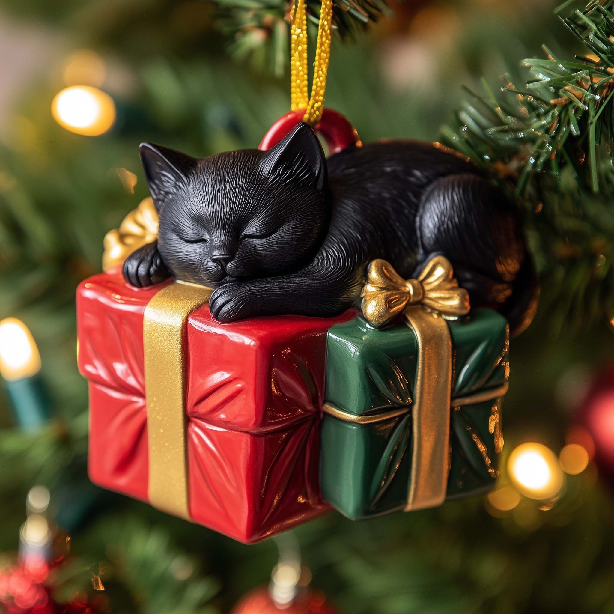 Gift Cat Christmas Ornament