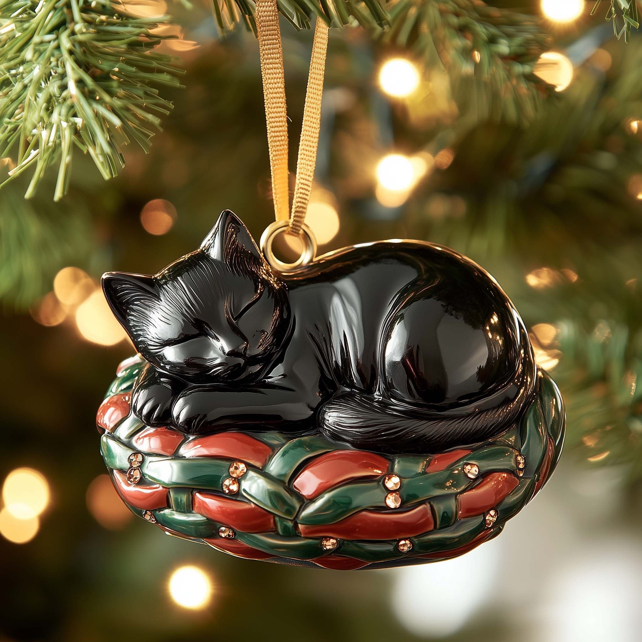 Napping Kitty Christmas Ornament