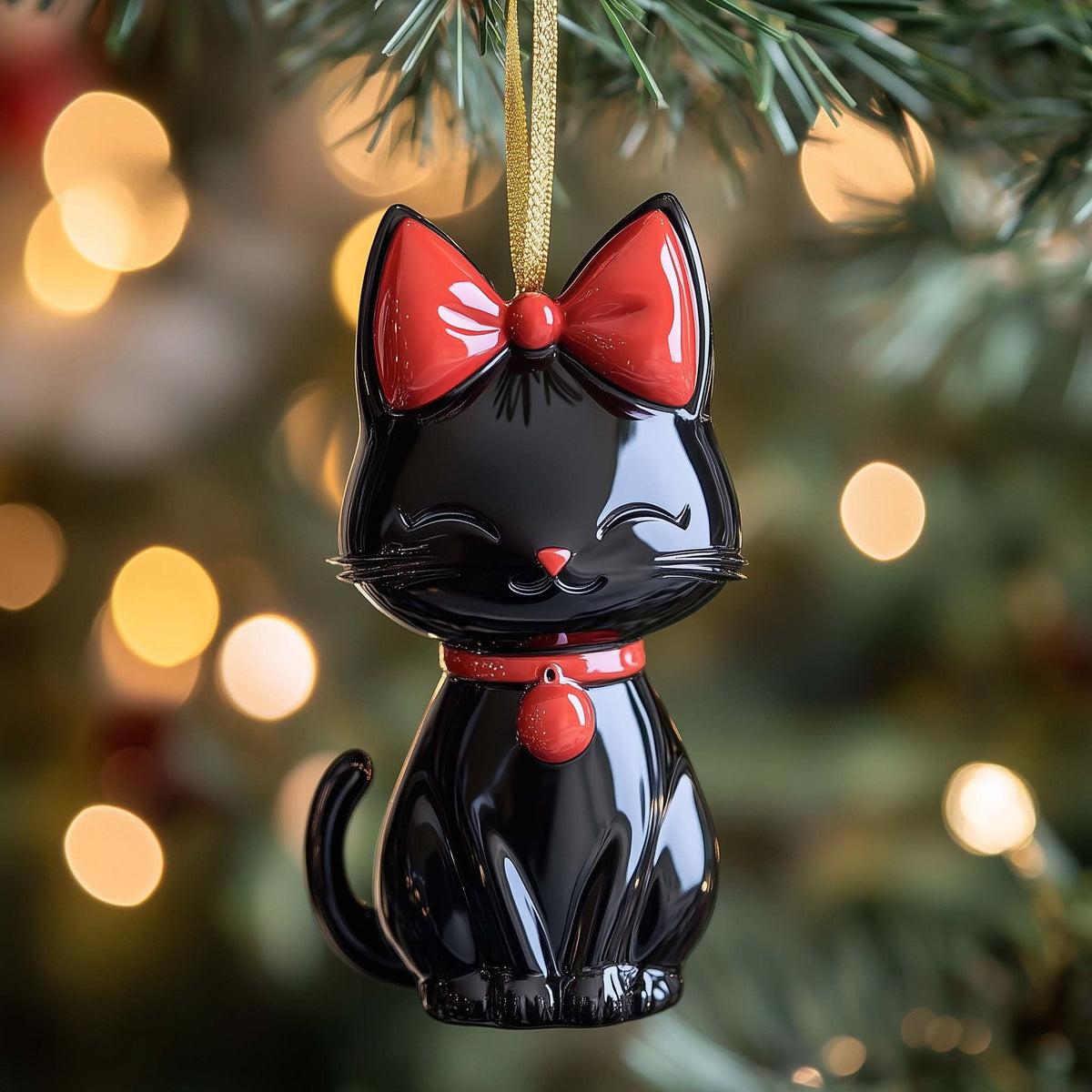 Bow Kitty Christmas Ornament