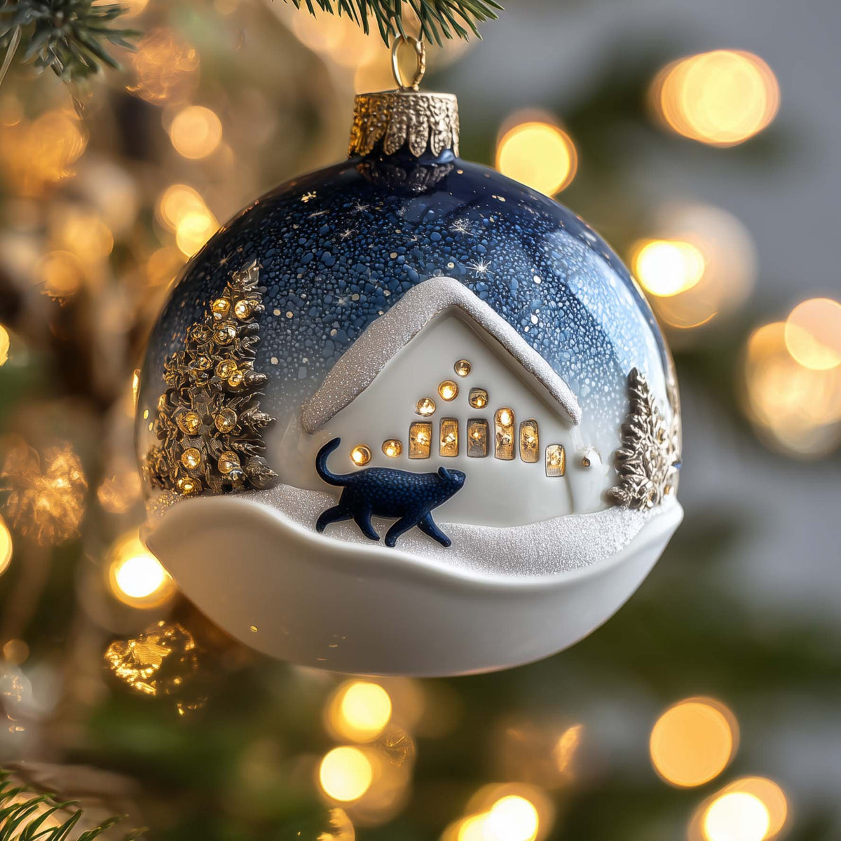 Cabin Cat Christmas Ornament