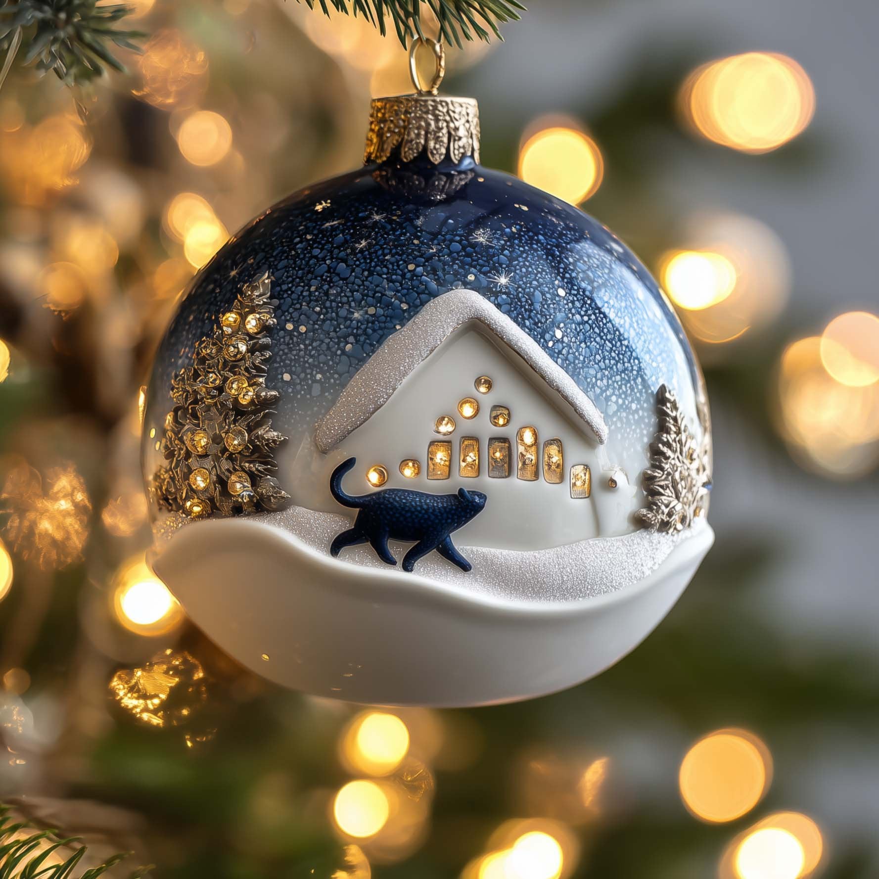 Cabin Cat Christmas Ornament
