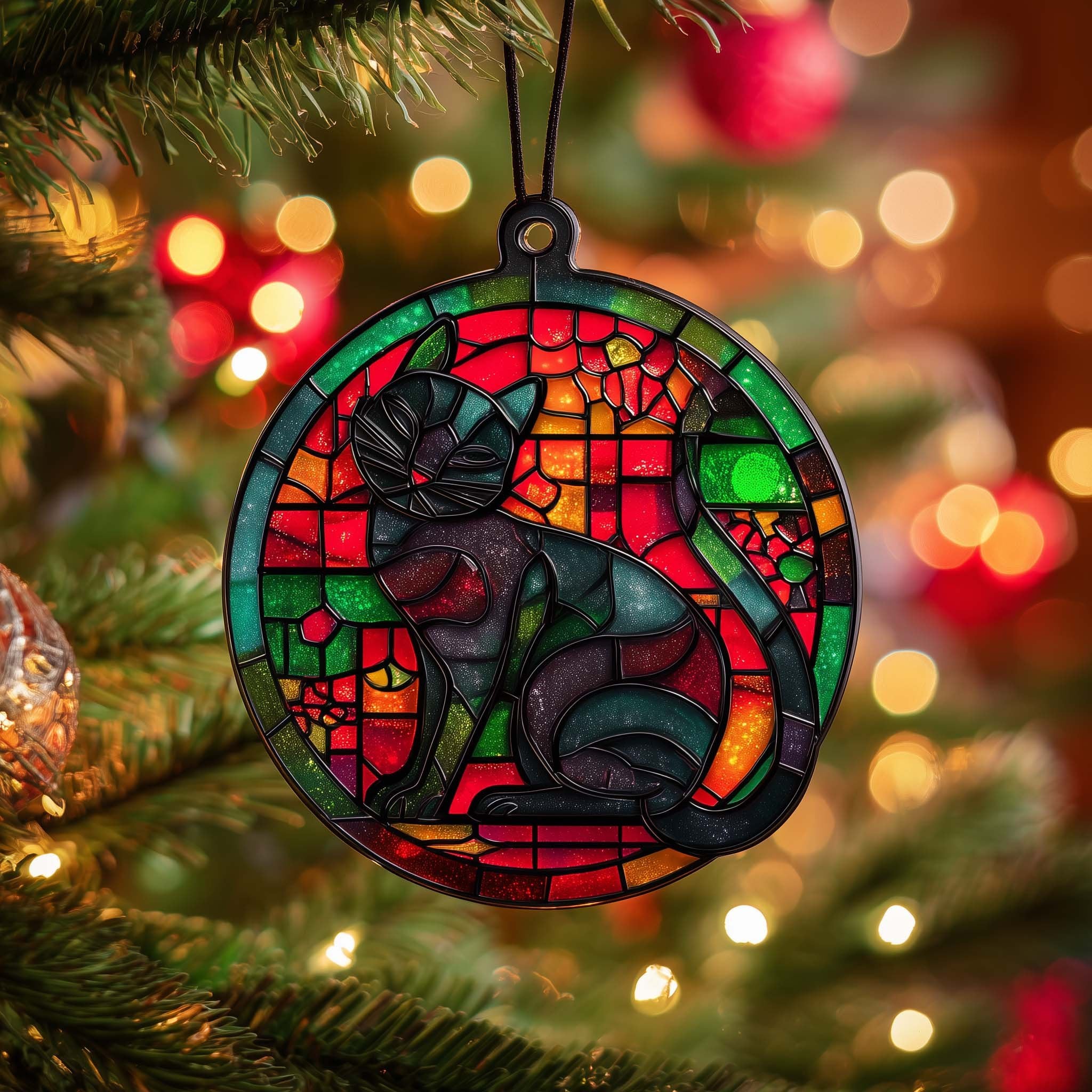 Mosaic Cat Christmas Ornament