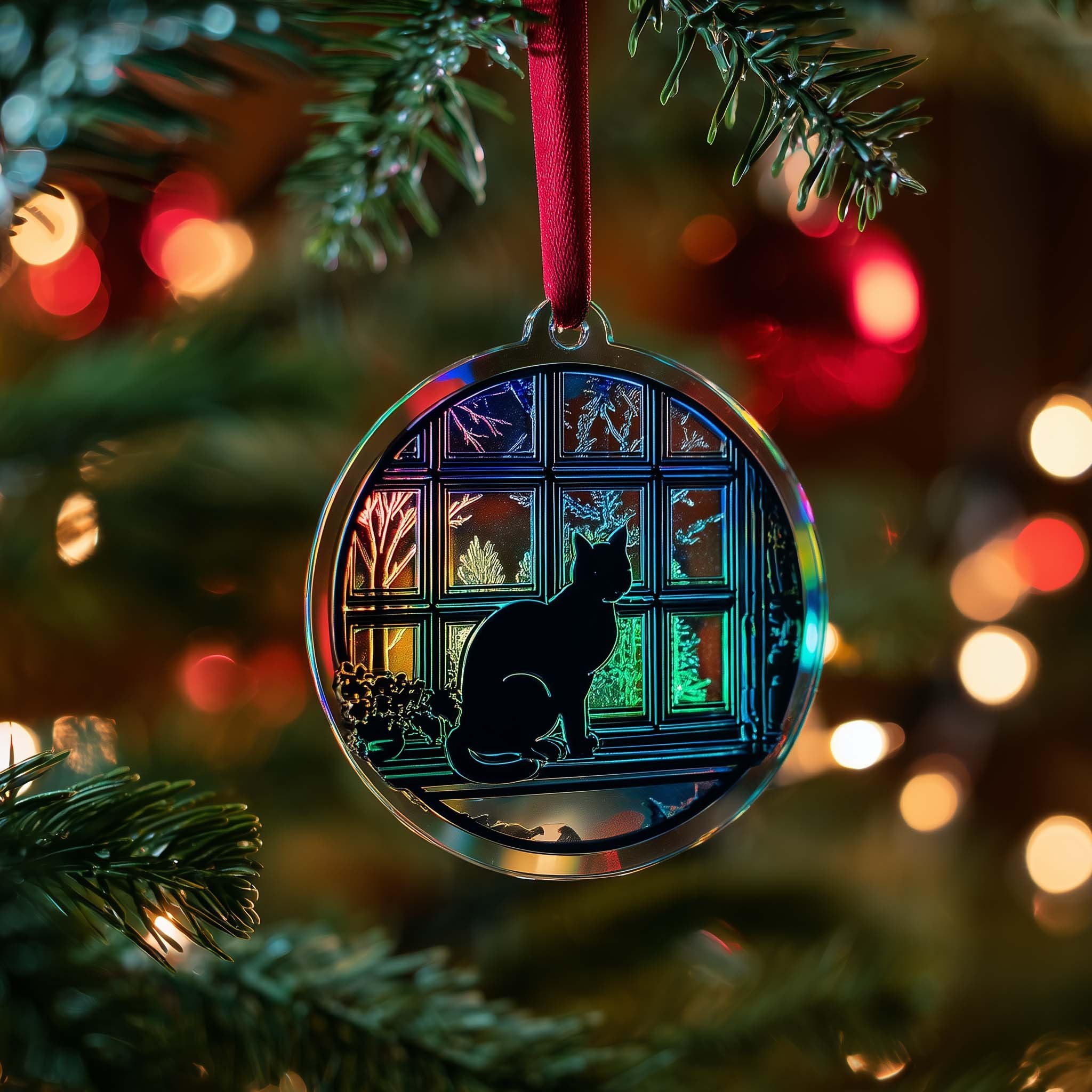 Window Cat Christmas Ornament