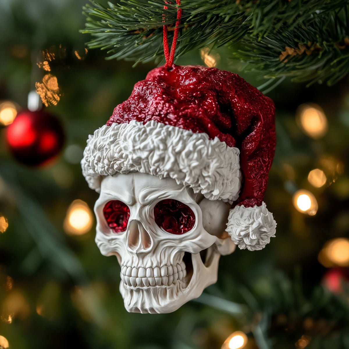 Sugar Skull in a Santa Hat Christmas Ornament