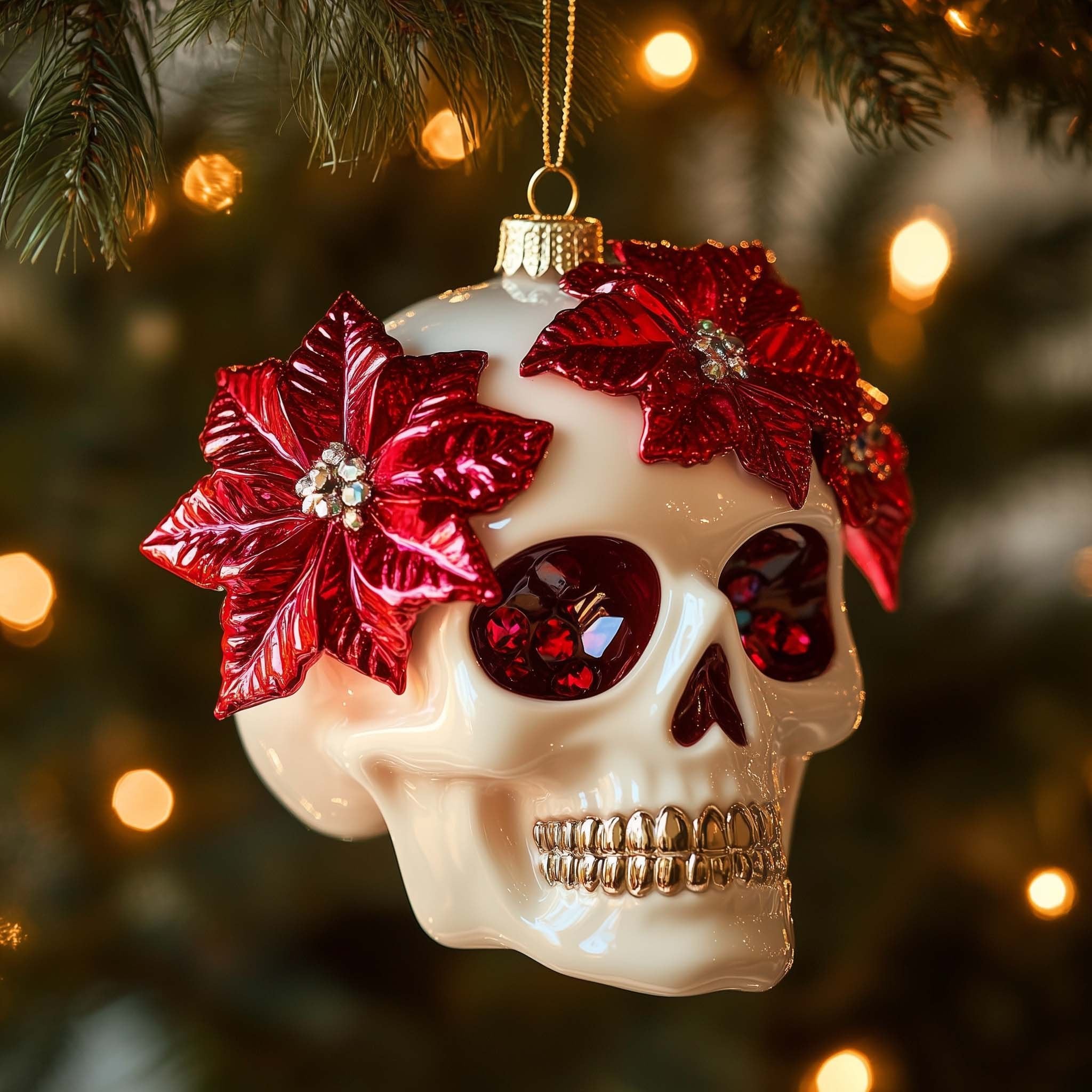 Flower Skull Christmas Ornament