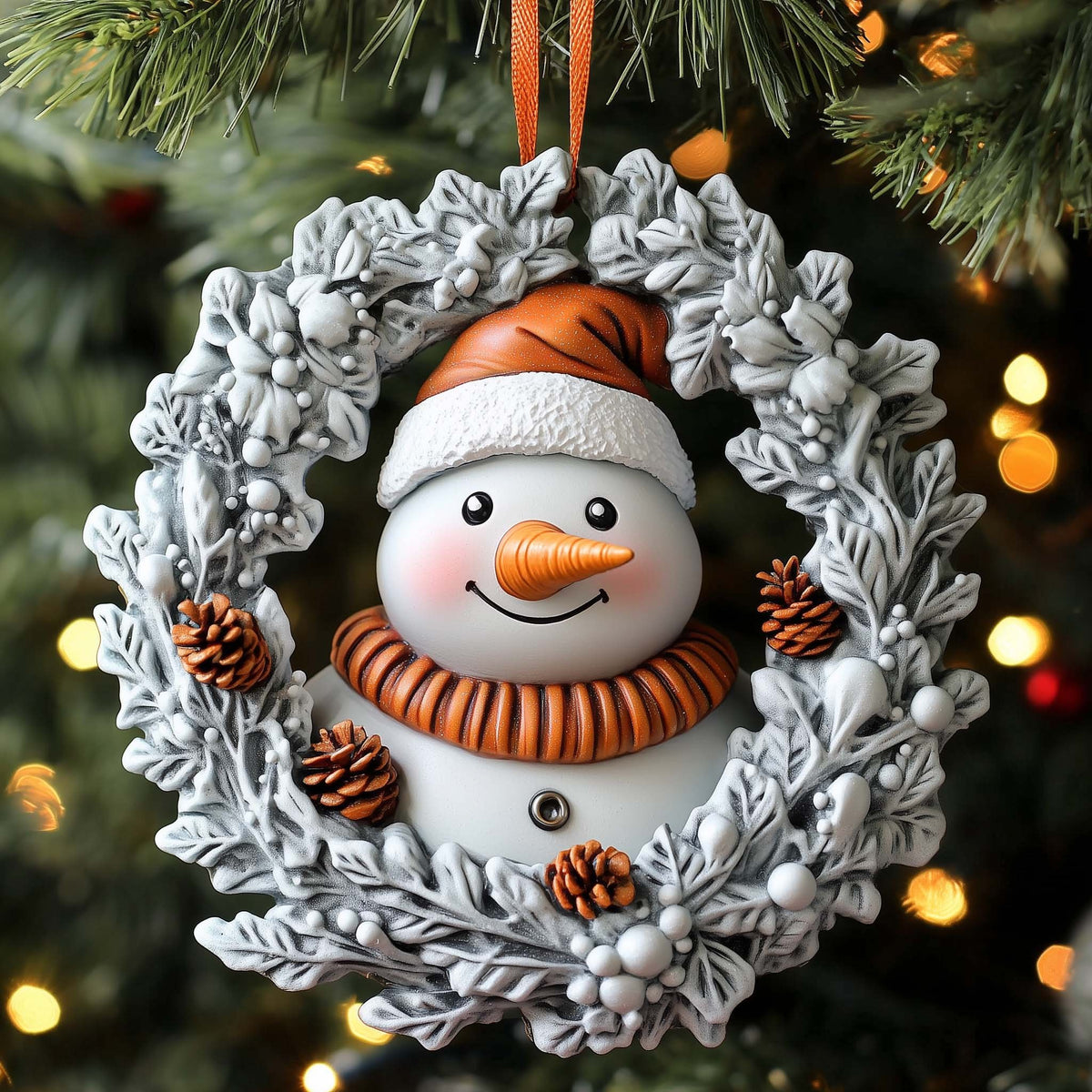 Snowman in a Snowflake Wreath Christmas Ornament