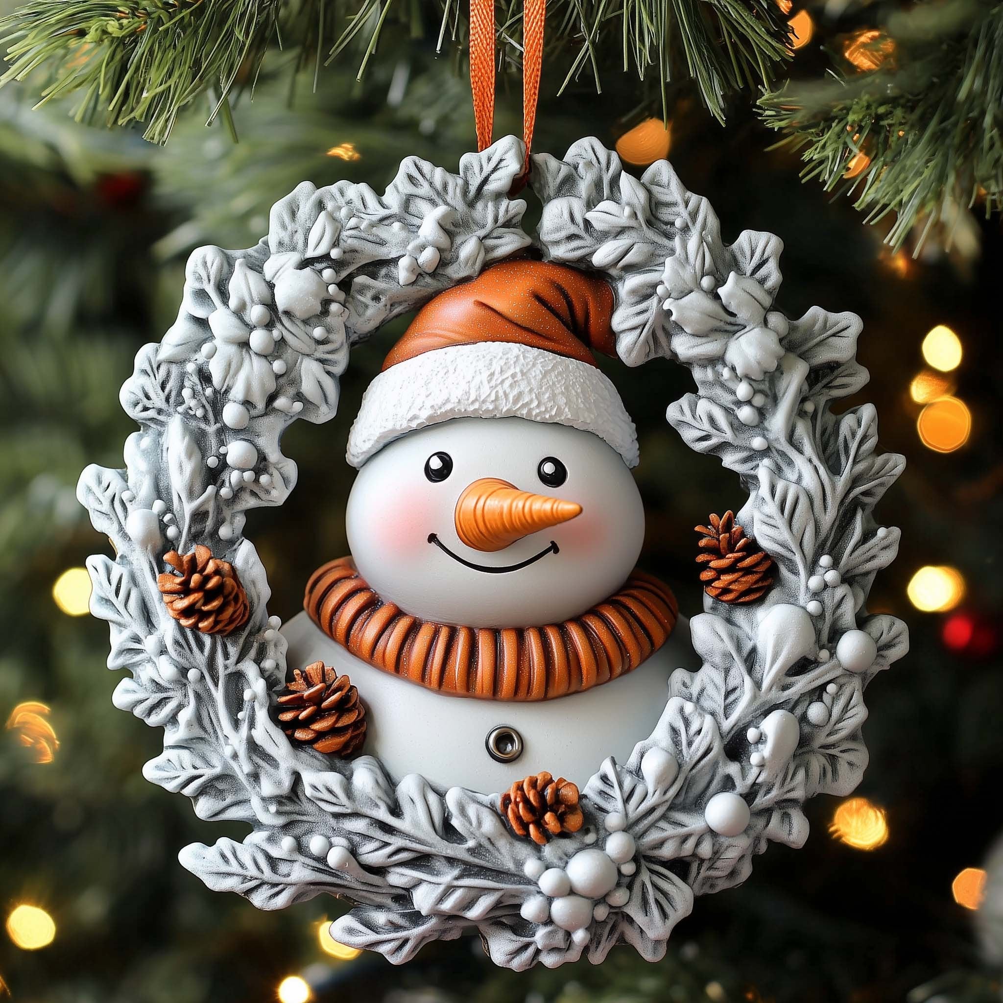 Snowman in a Snowflake Wreath Christmas Ornament