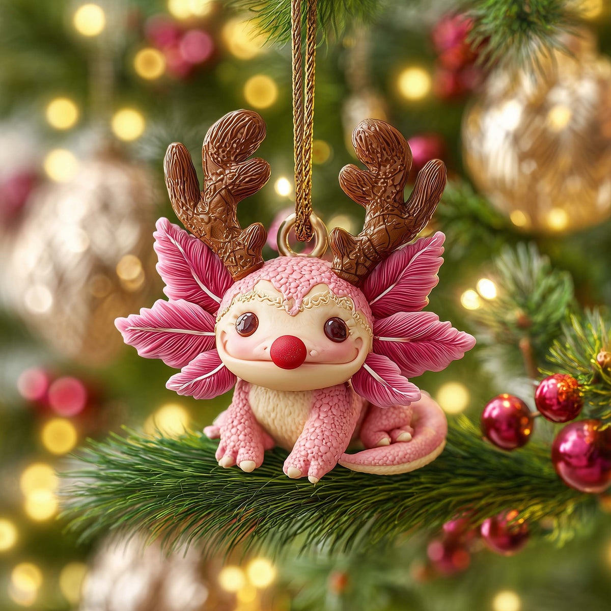 Reindeer Axolotl Christmas Ornament