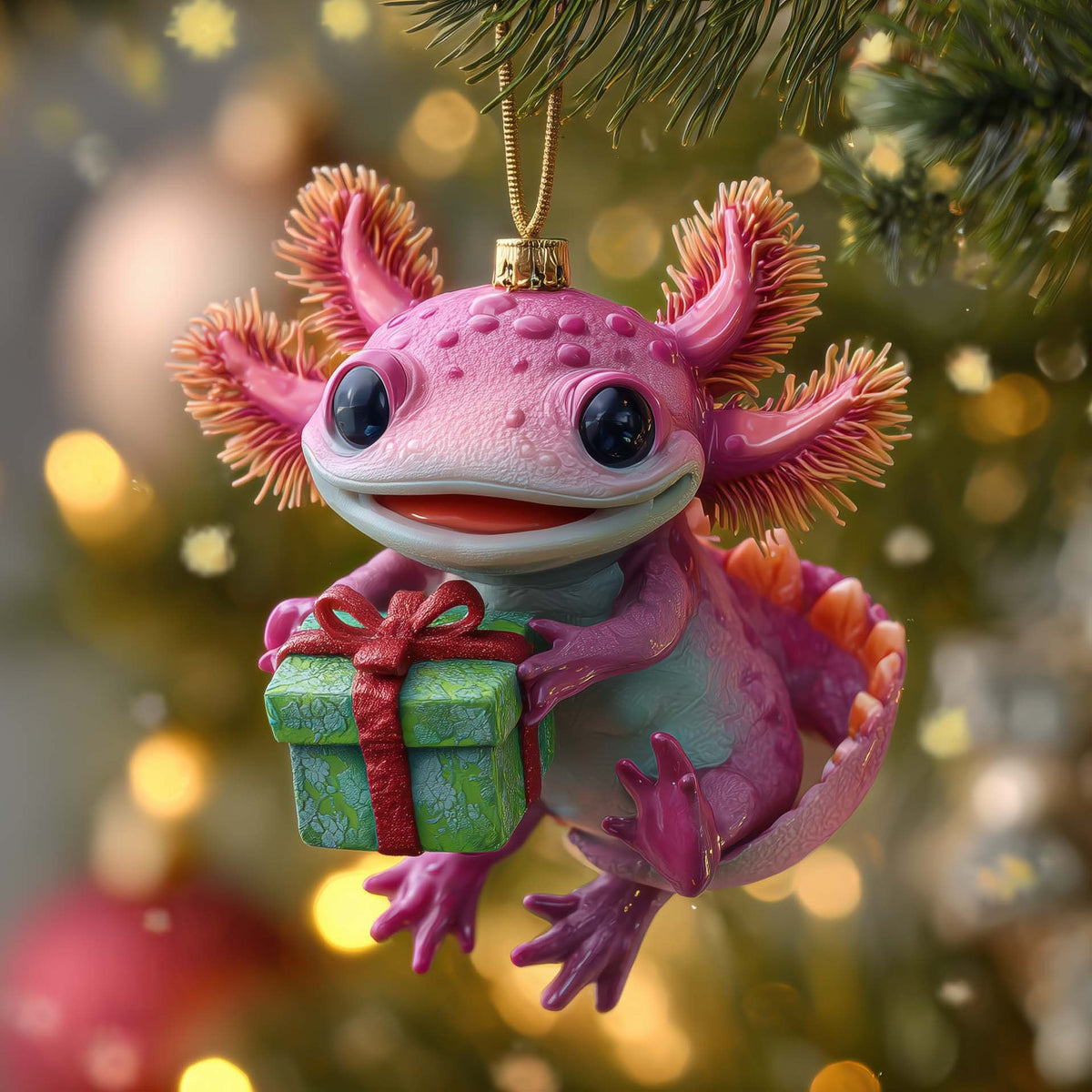 Gift Axolotl Christmas Ornament