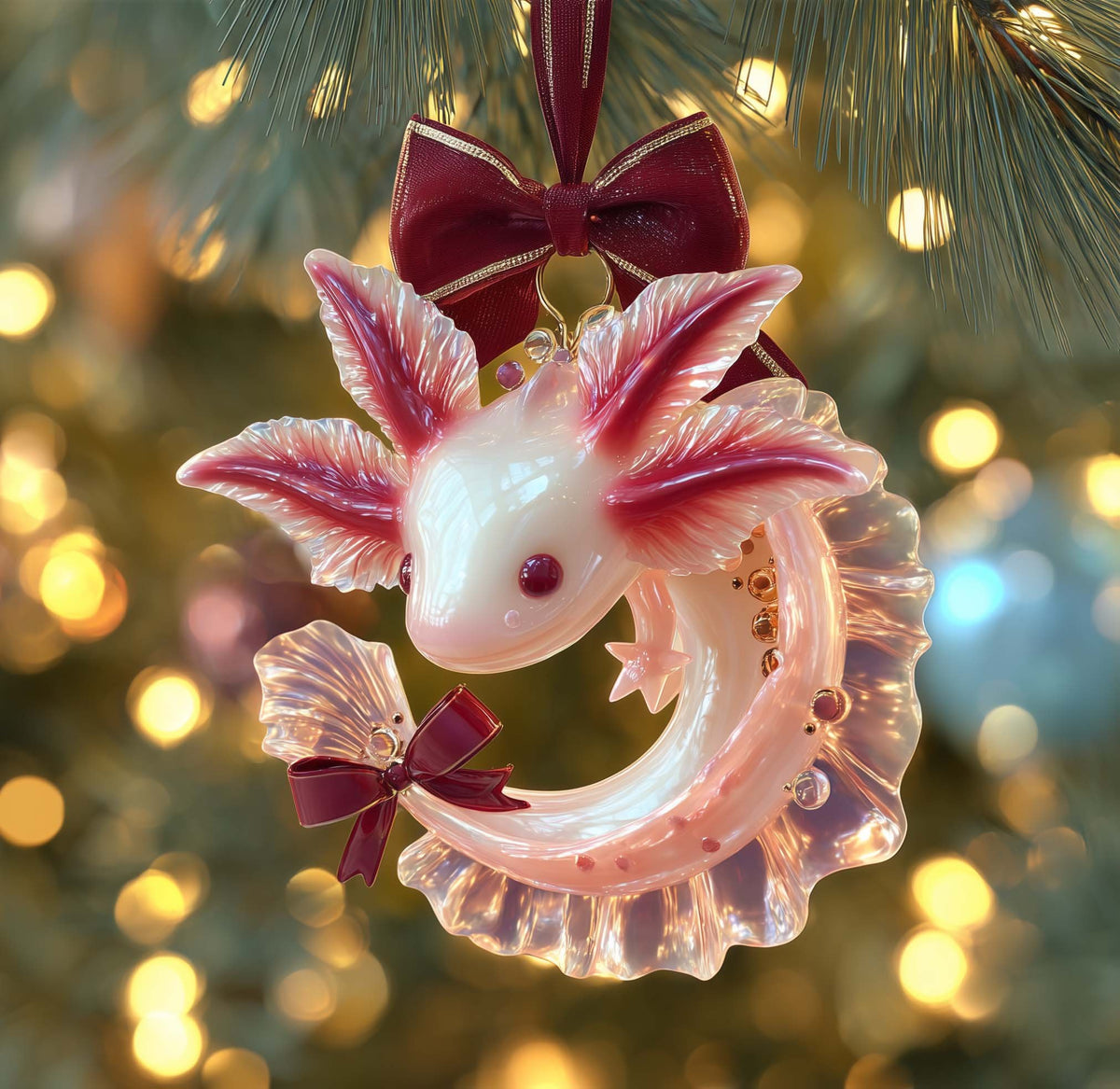 Ribbon Axolotl Christmas Ornament