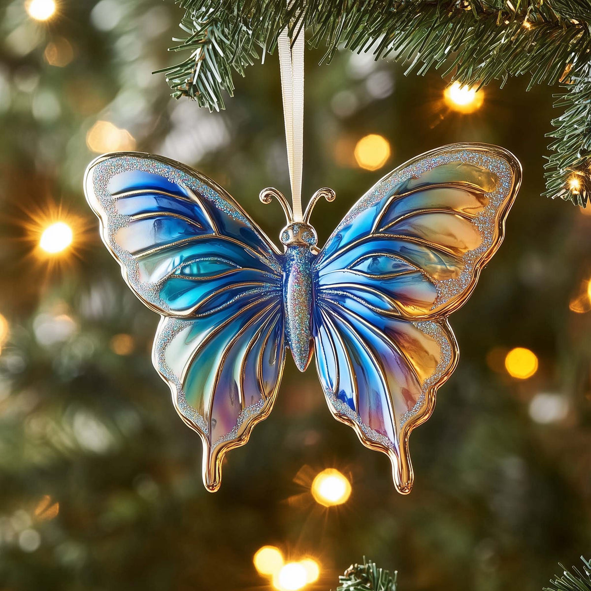 Blue Butterfly Christmas Ornament