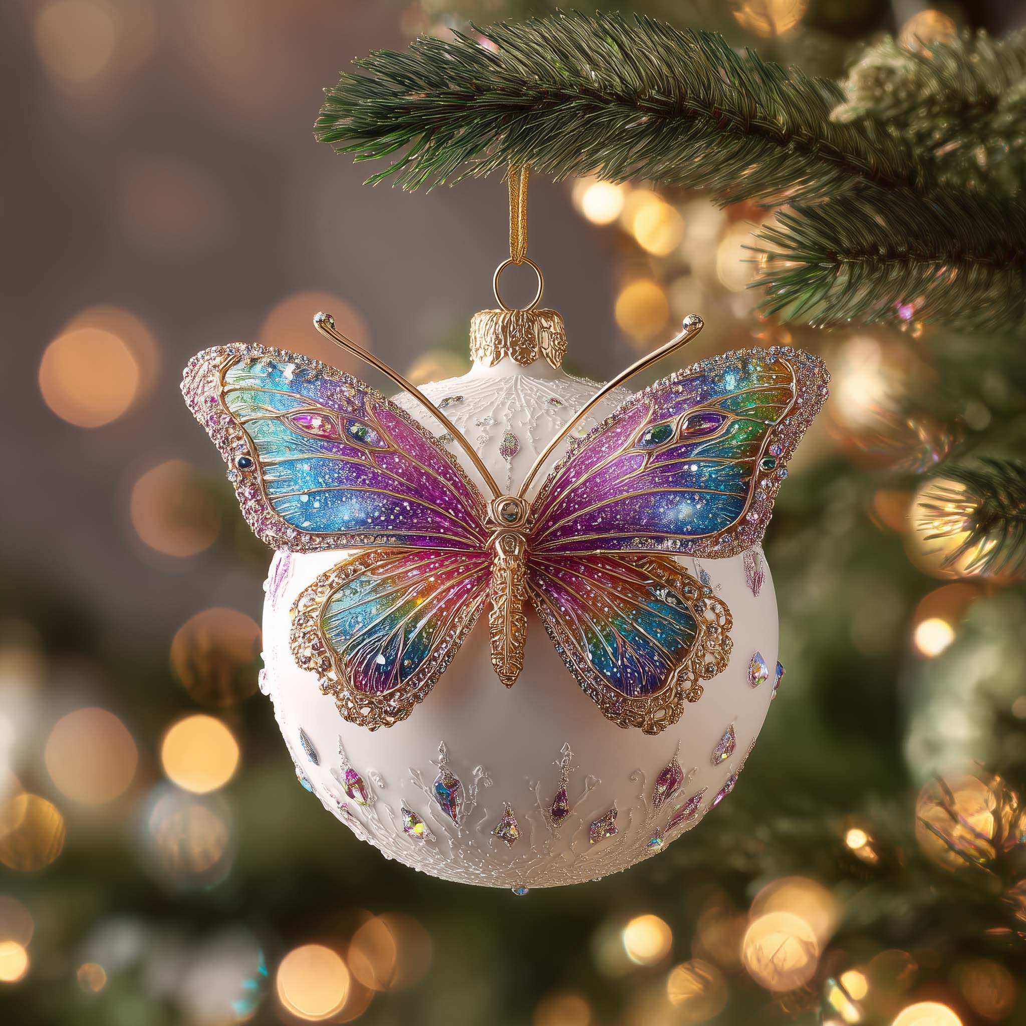 Rainbow Butterfly Christmas Ornament