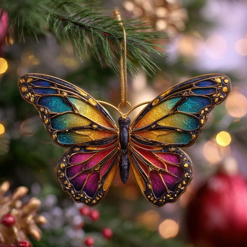 Stained Butterfly Christmas Ornament