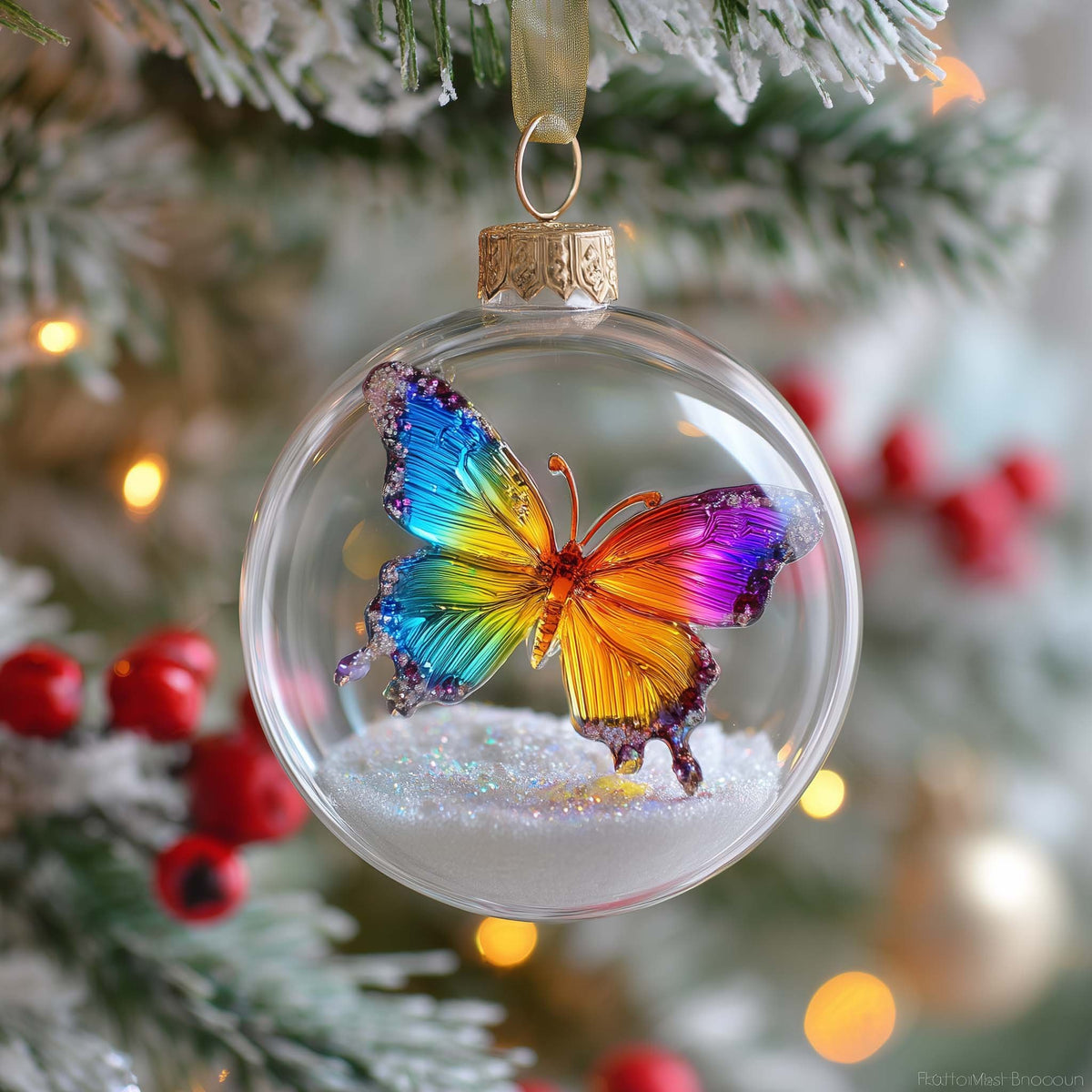Snowglobe Butterfly Christmas Ornament