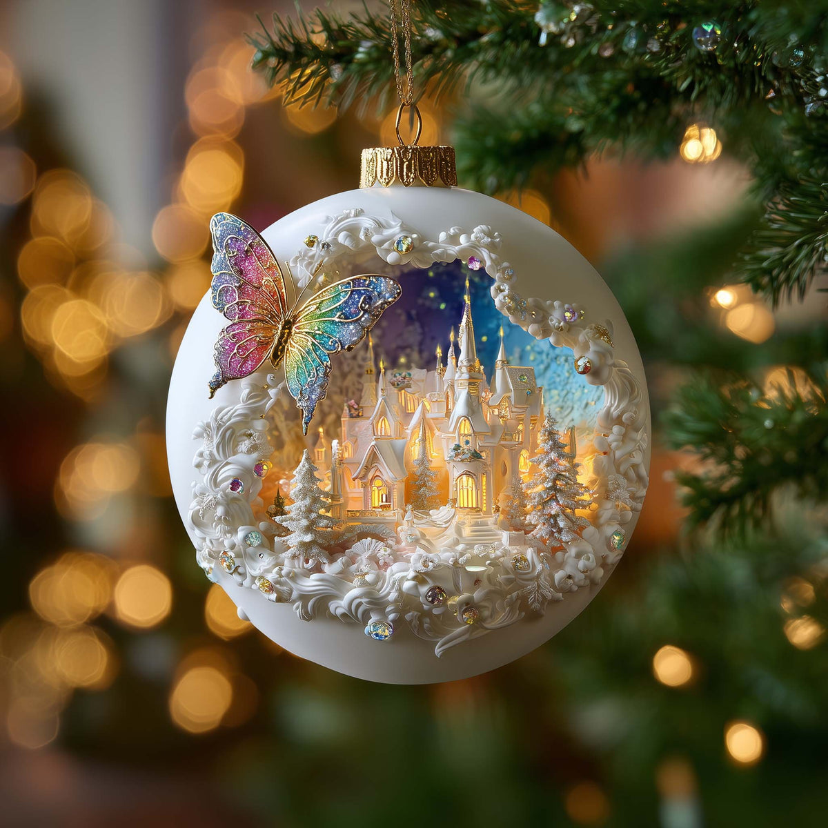 Castle Diorama Christmas Ornament