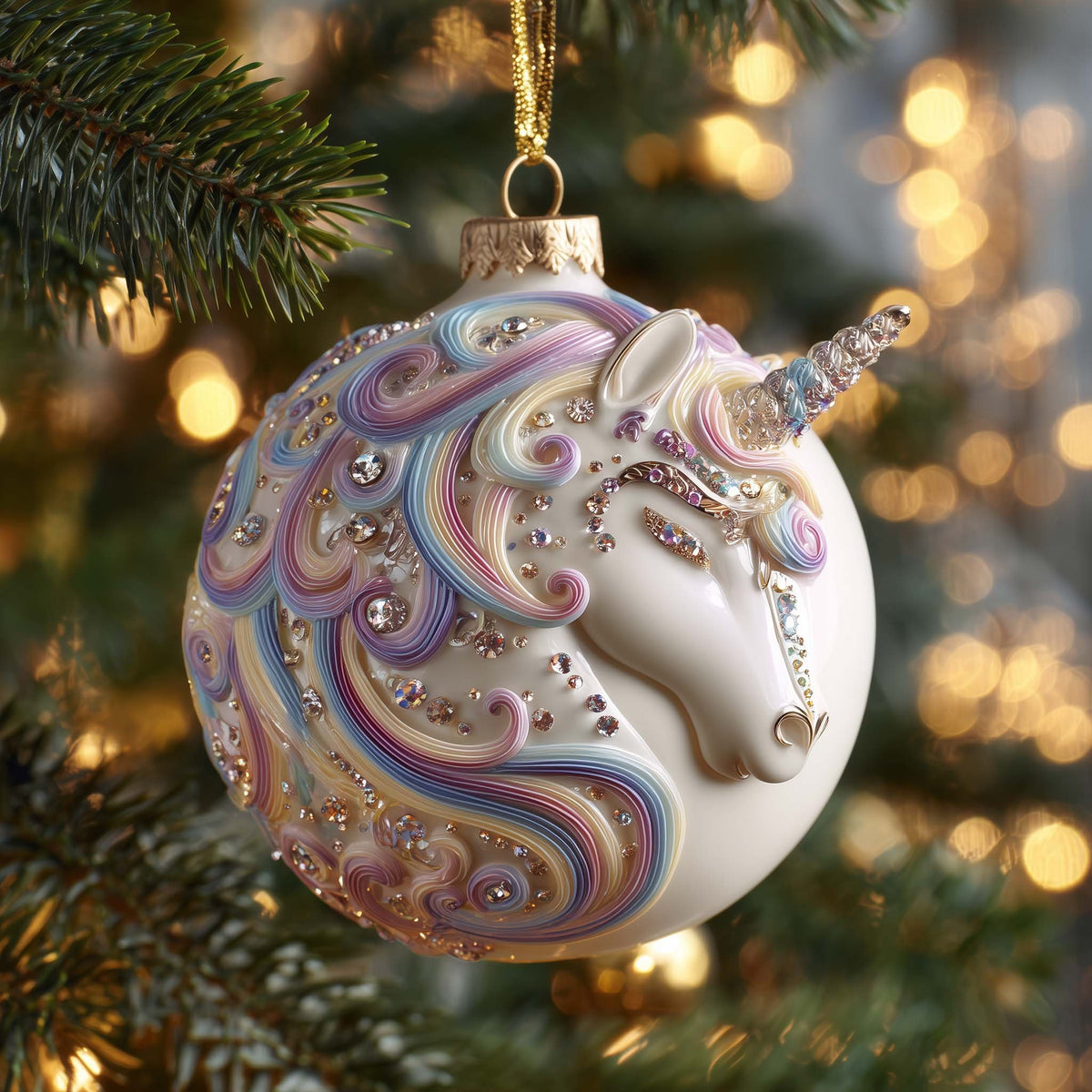 Opal Swirl Unicorn Bauble Christmas Ornament