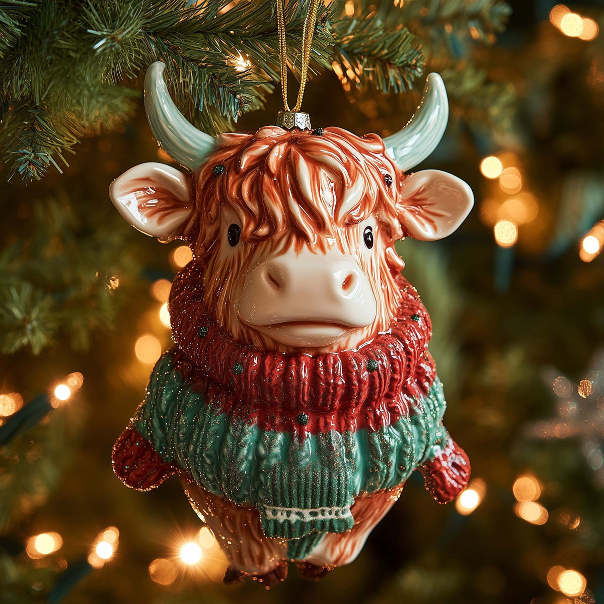 Highland Cow in a Knitted Jumper Christmas Ornament