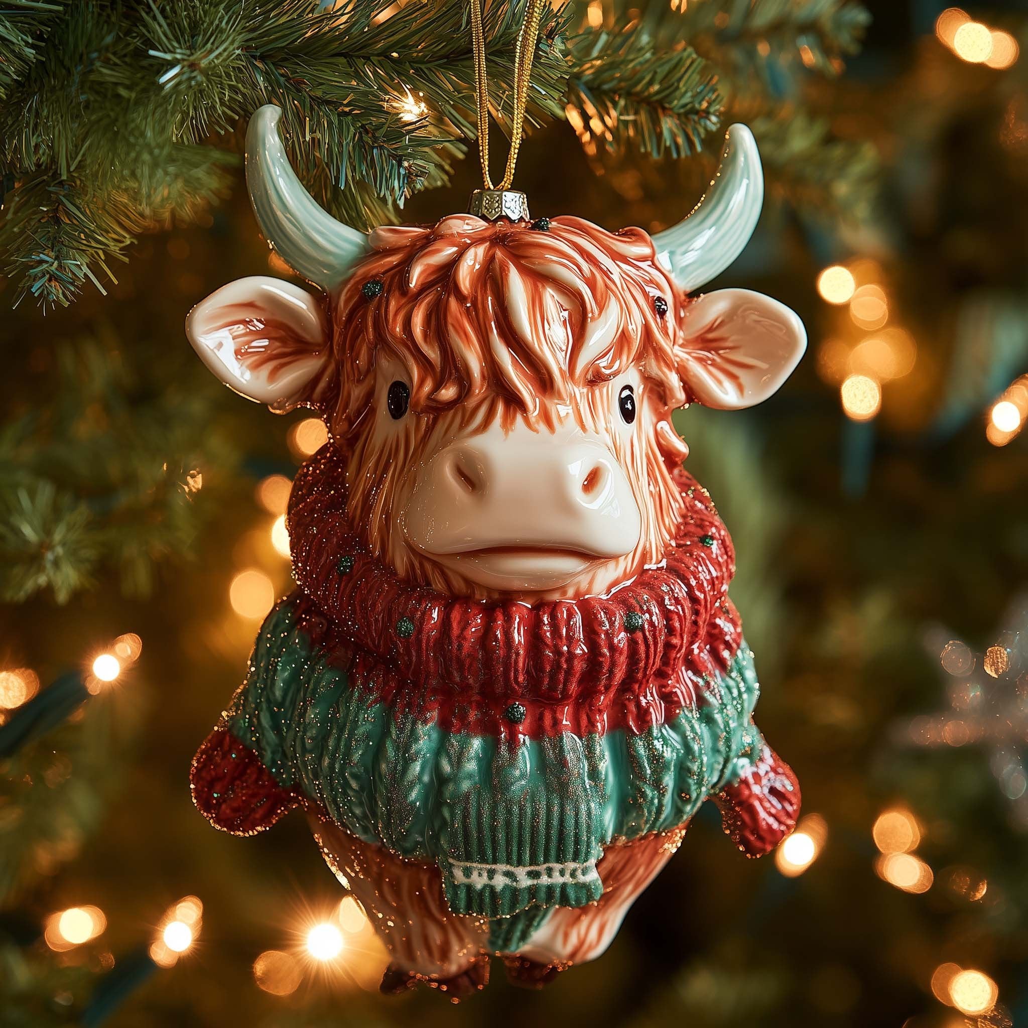 Highland Cow in a Knitted Jumper Christmas Ornament