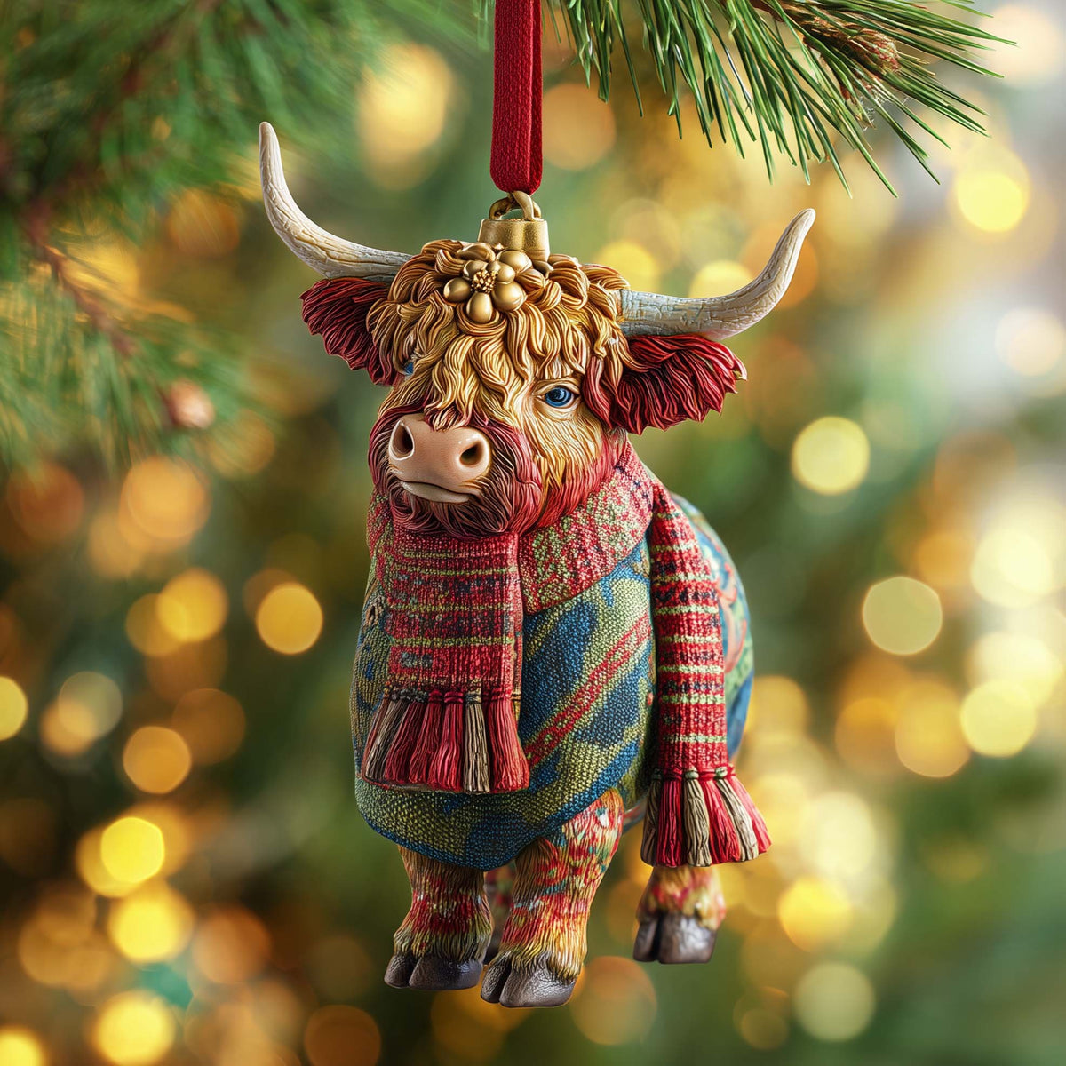 Plaid Cow Christmas Ornament