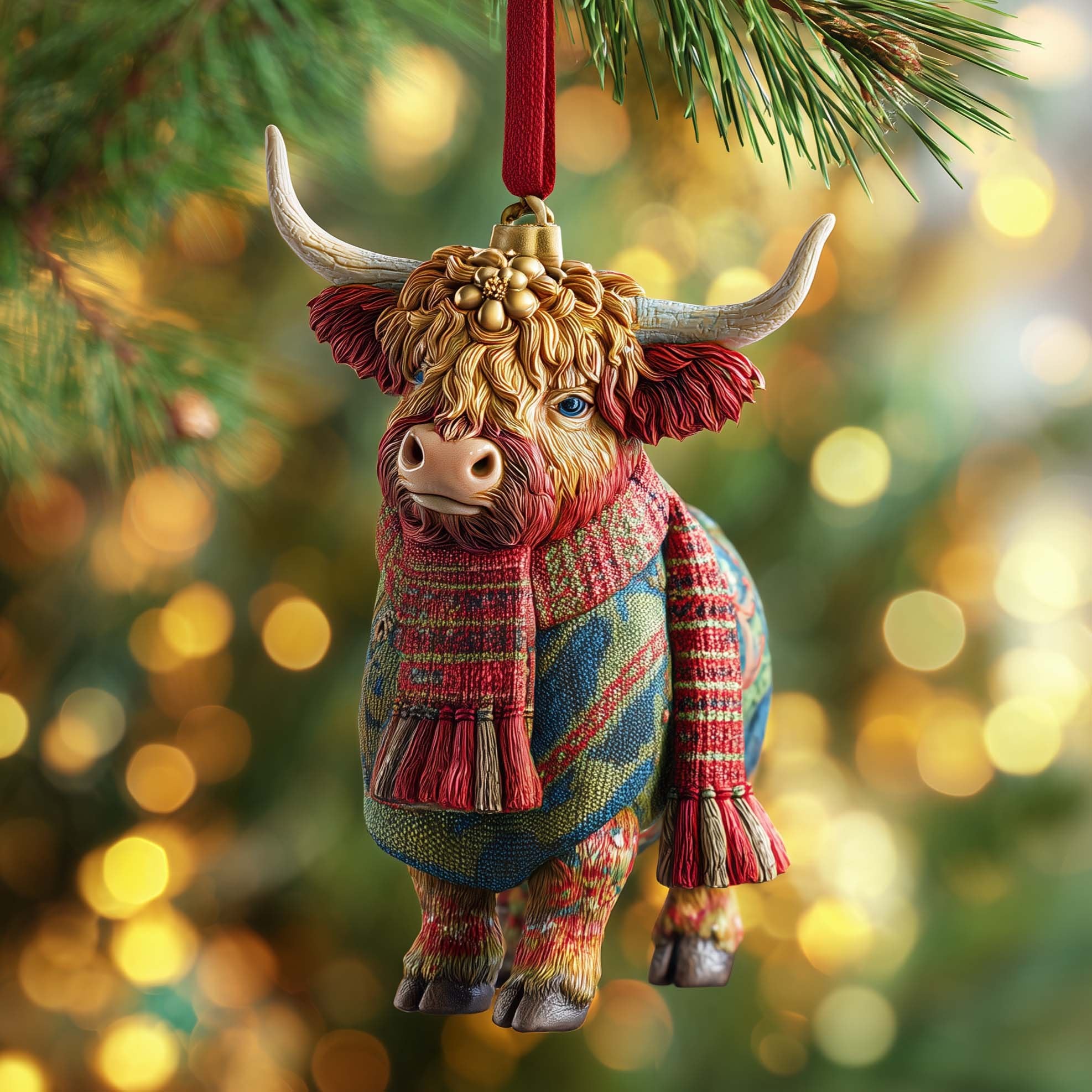 Plaid Cow Christmas Ornament