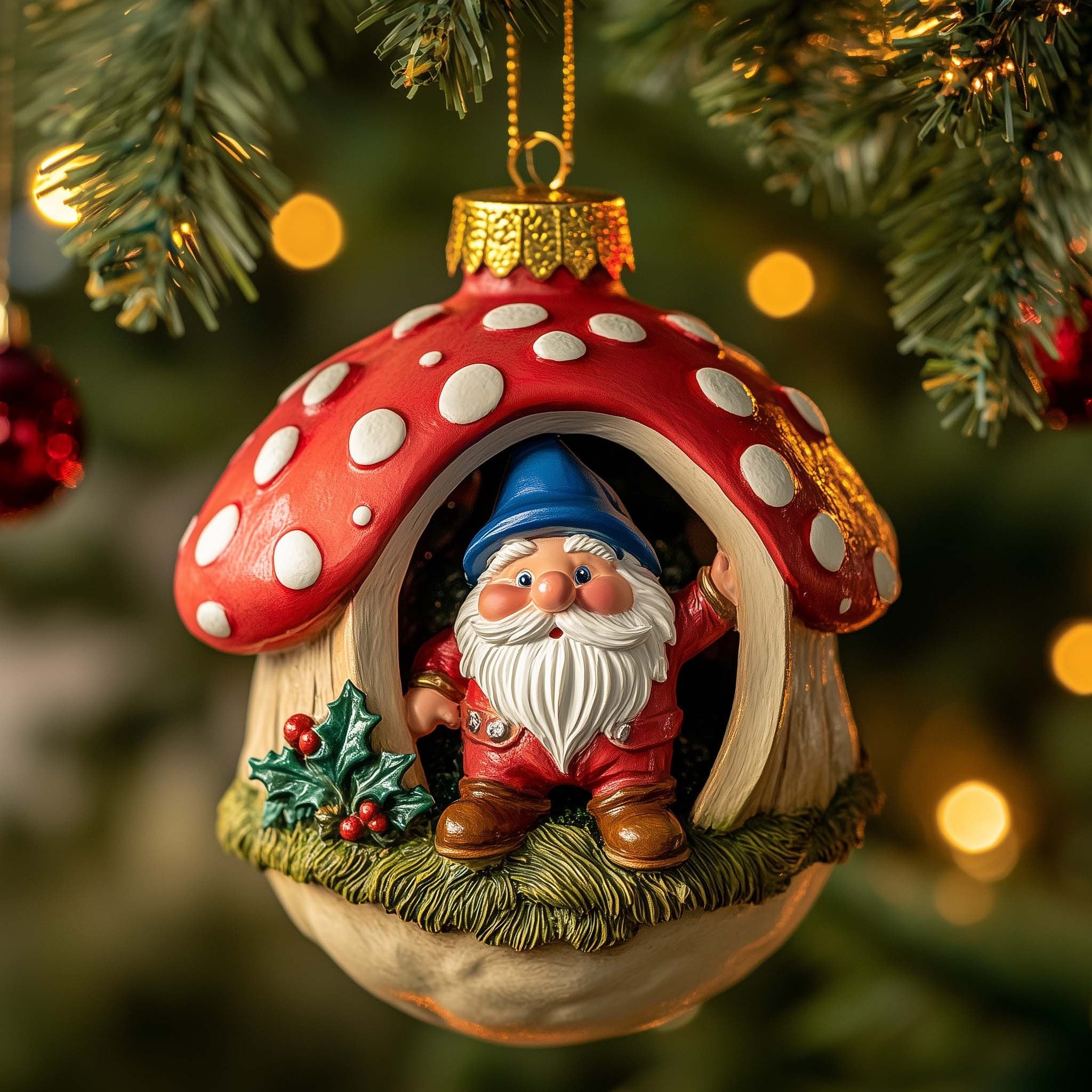 Mushroom Gnome Christmas Ornament