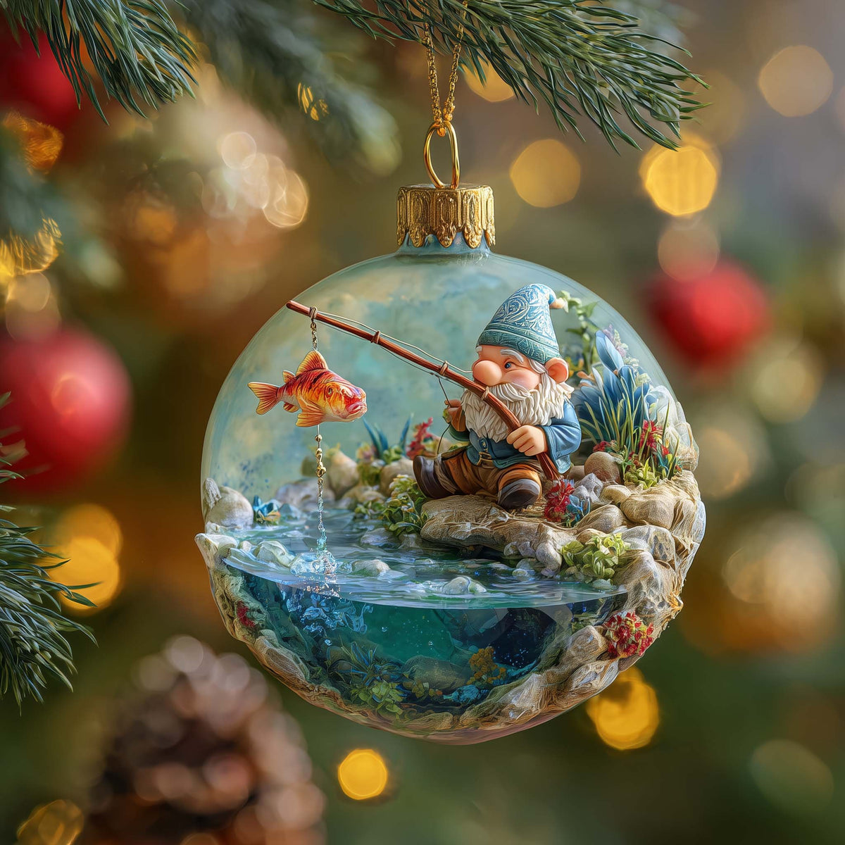Fishing Gnome Christmas Ornament