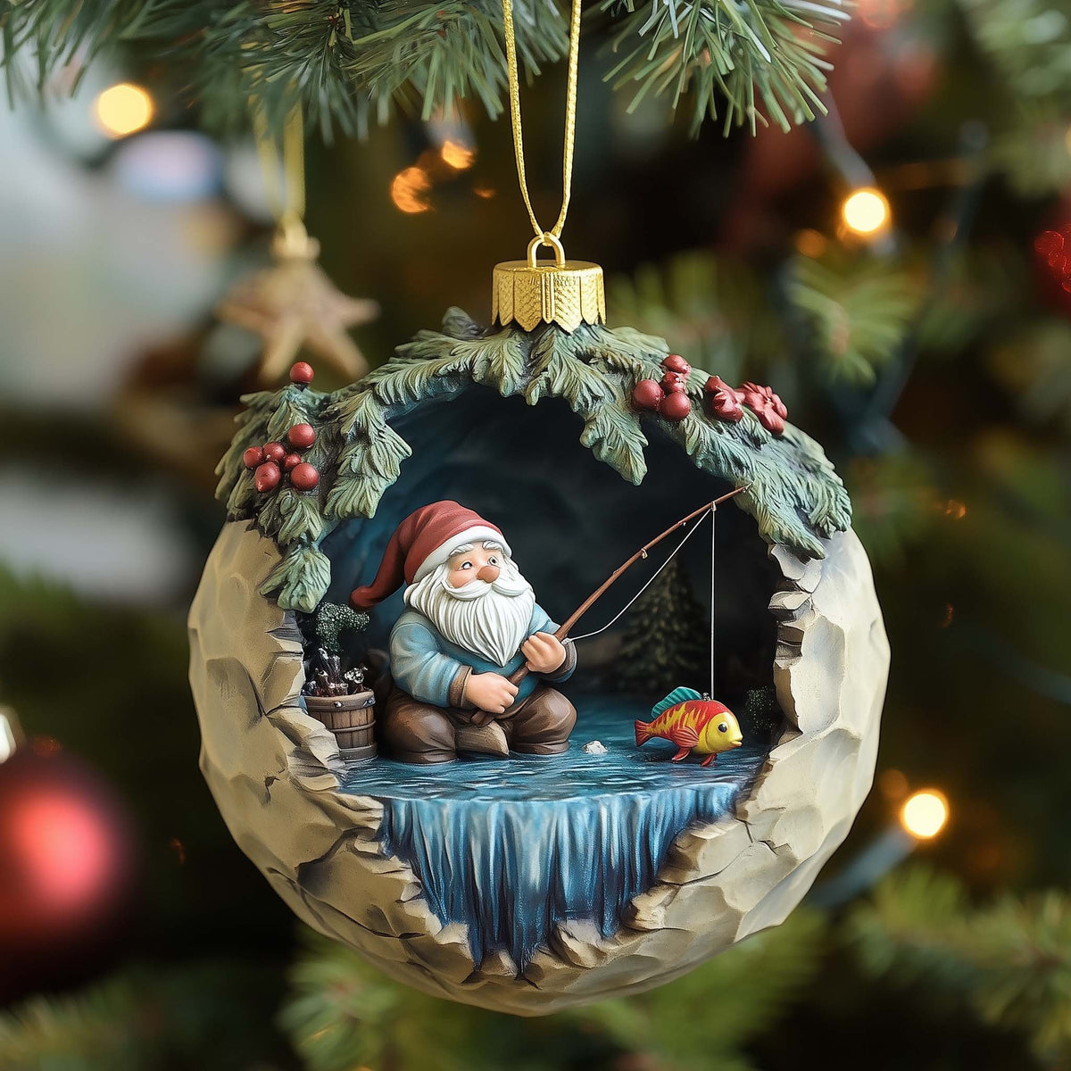 Fisher Gnome Christmas Ornament