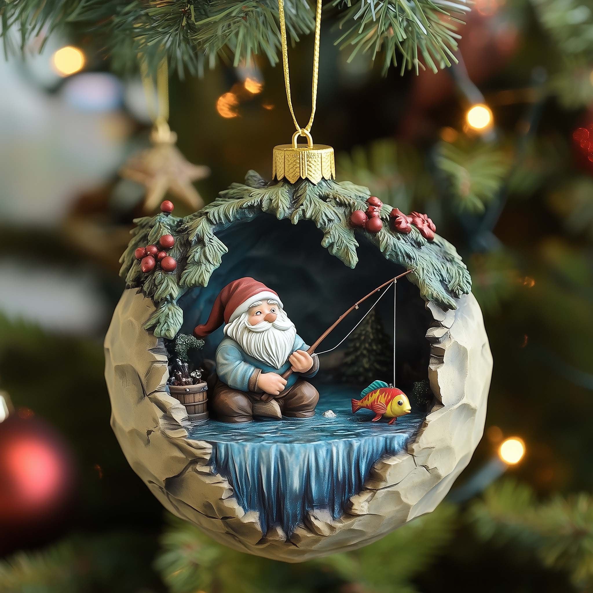 Fisher Gnome Christmas Ornament