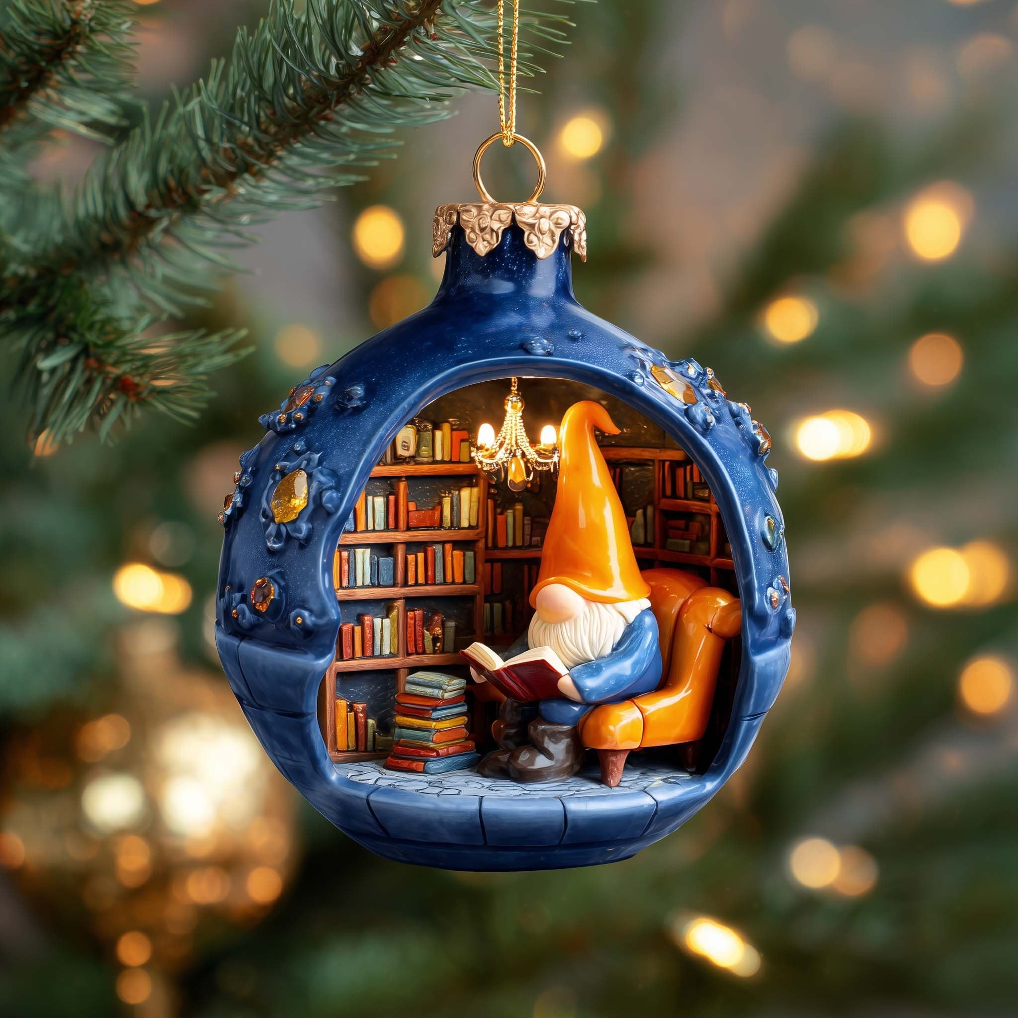 Reading Gnome Christmas Ornament