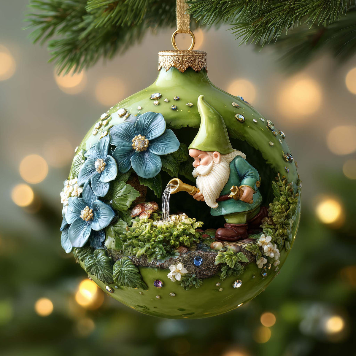 Gnome in the Bluebell Garden Christmas Ornament
