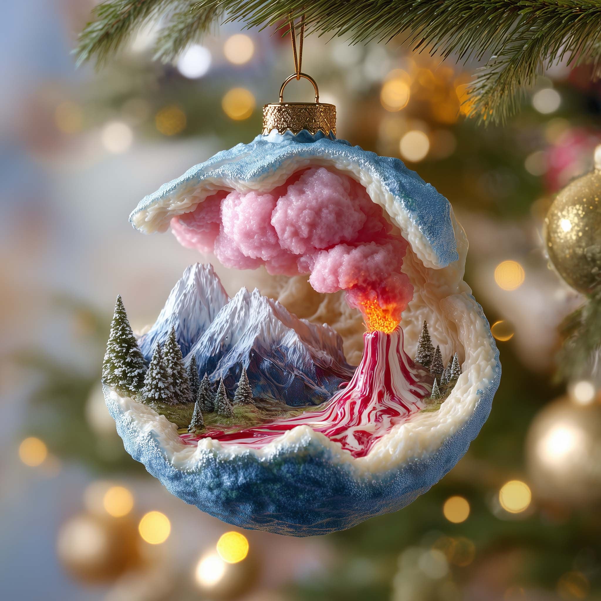 Volcano Diorama Christmas Ornament
