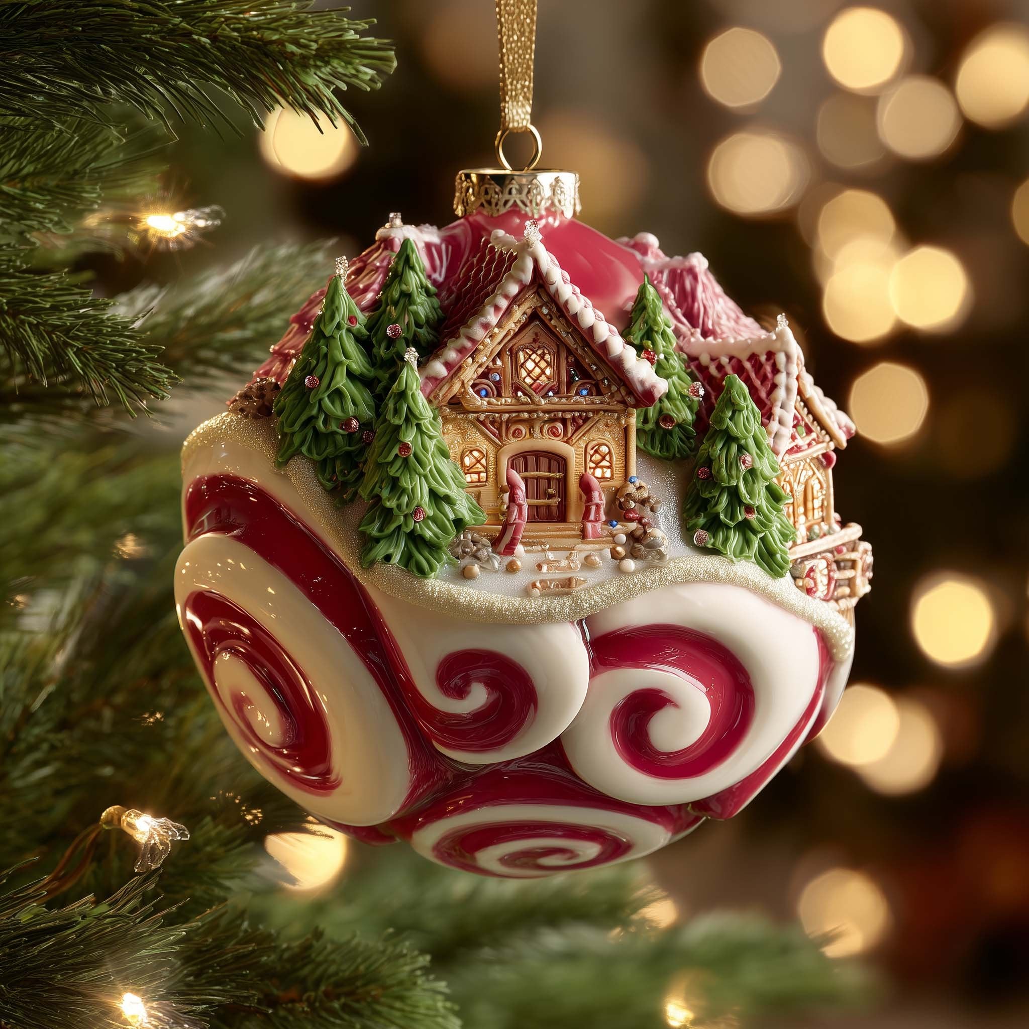 Peppermint Village Christmas Ornament