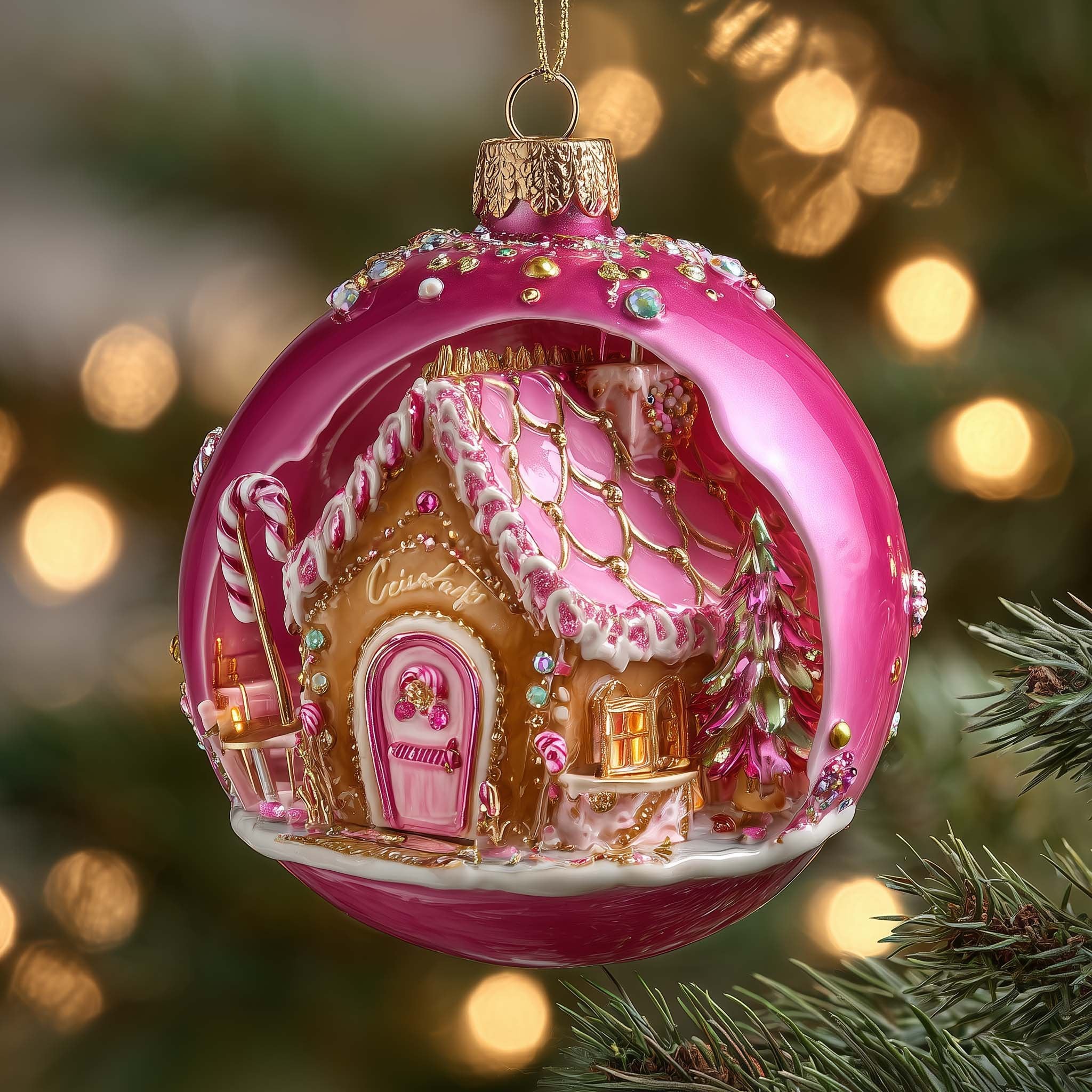 Pink Gingerbread Christmas Ornament