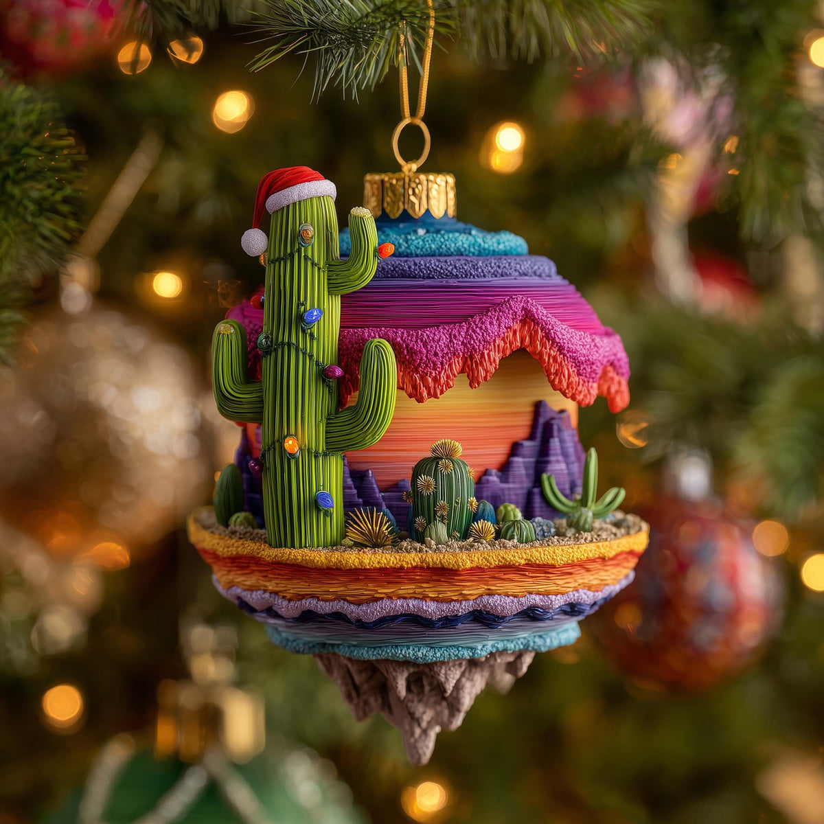 Sunset Cactus Christmas Ornament