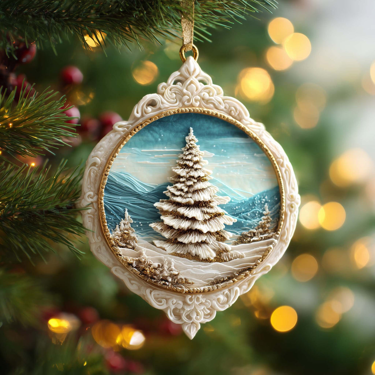 Winter Cameo Christmas Ornament