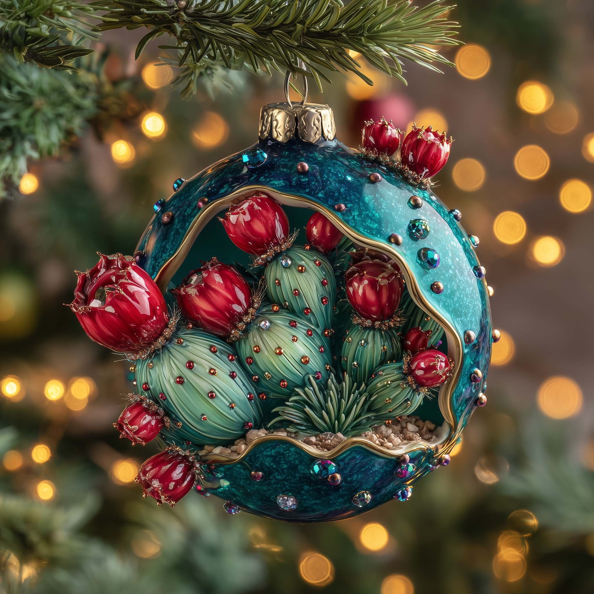 Blooming Cactus Christmas Ornament