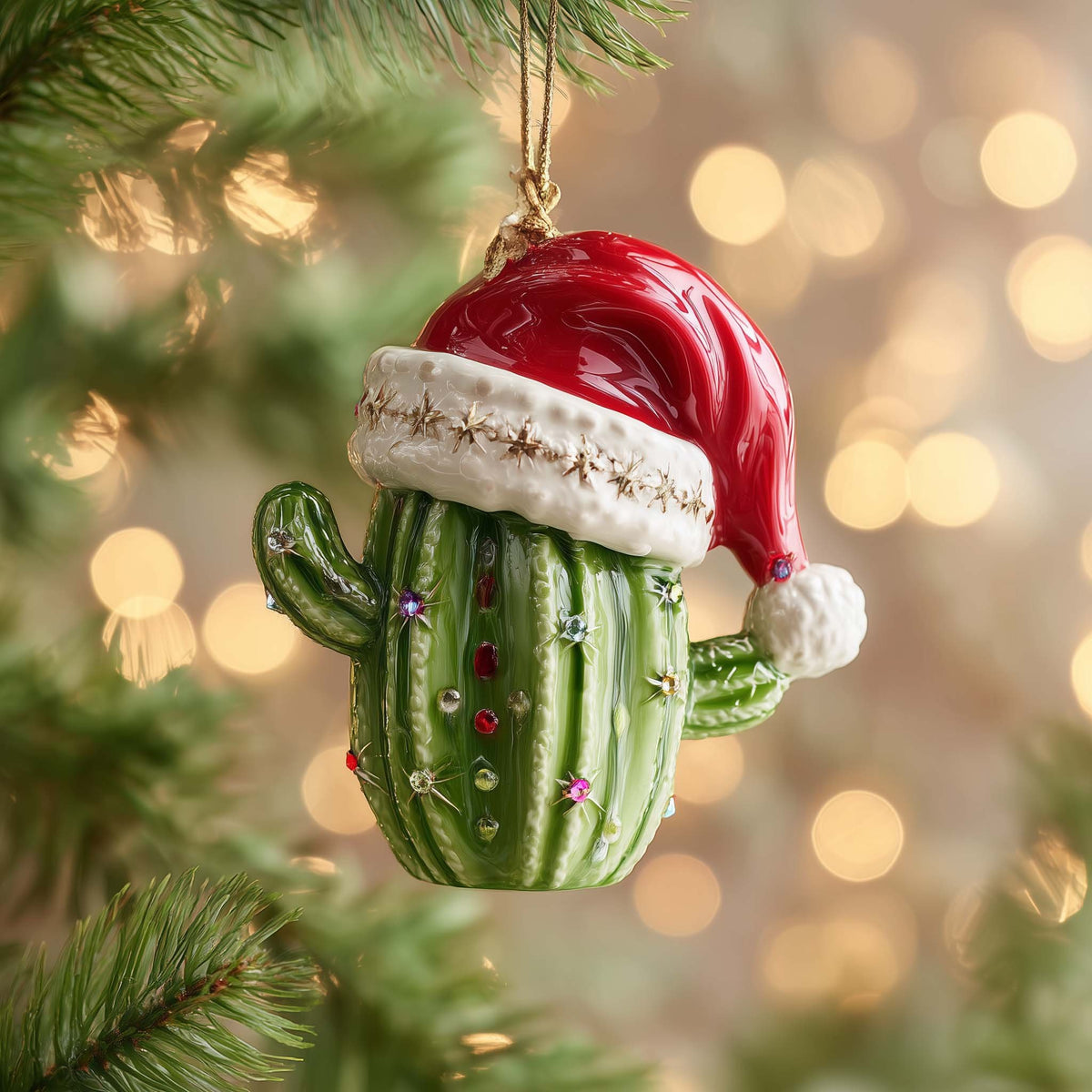 Santa Cactus Christmas Ornament