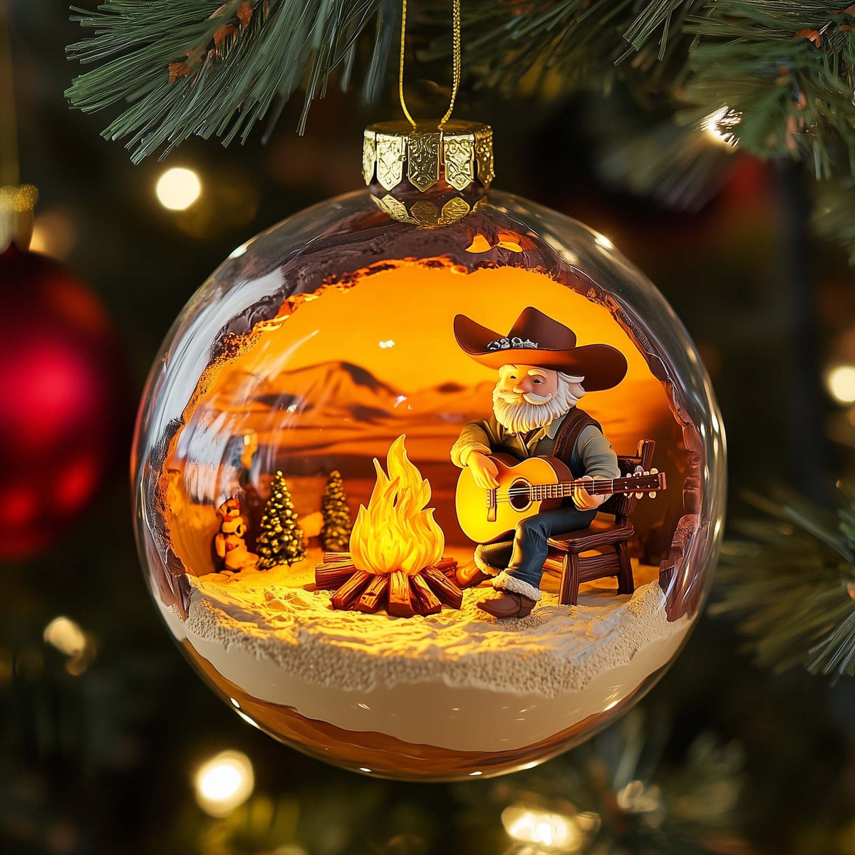 Campfire Santa Christmas Ornament
