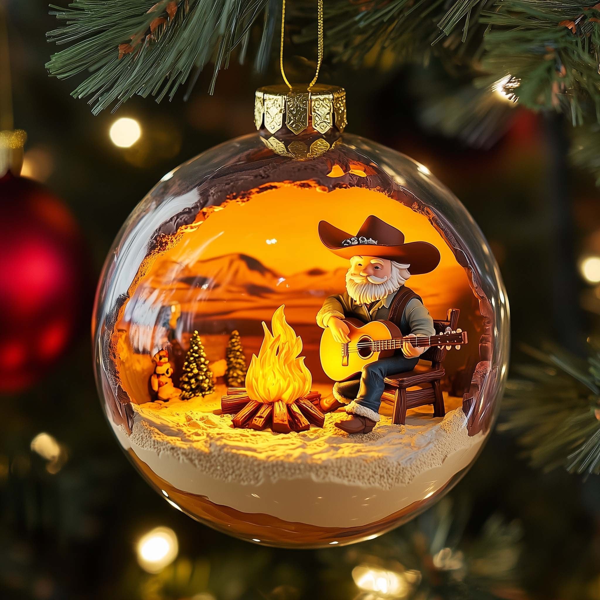 Campfire Santa Christmas Ornament
