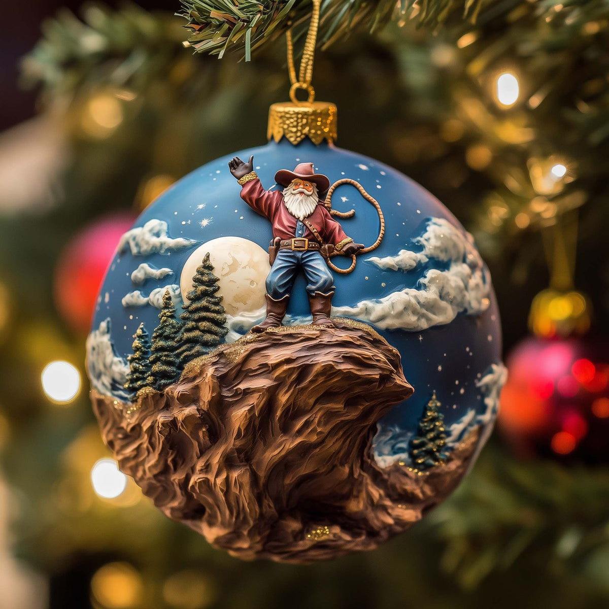 Cowboy Santa with a Lasso Christmas Ornament