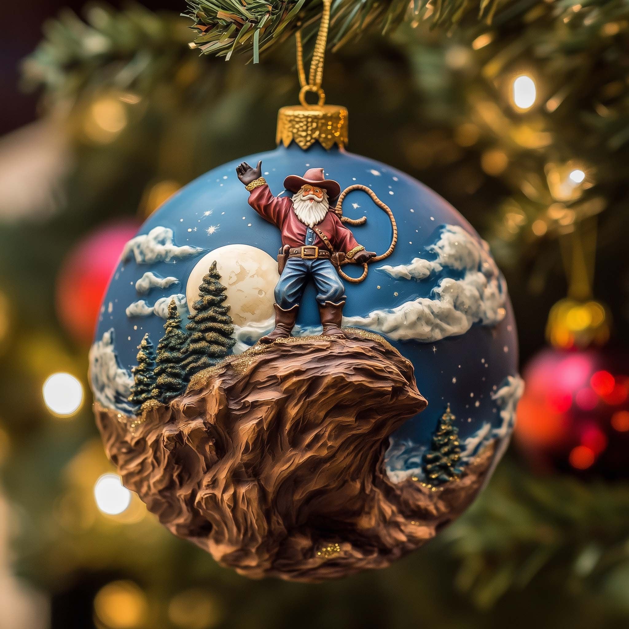 Cowboy Santa with a Lasso Christmas Ornament
