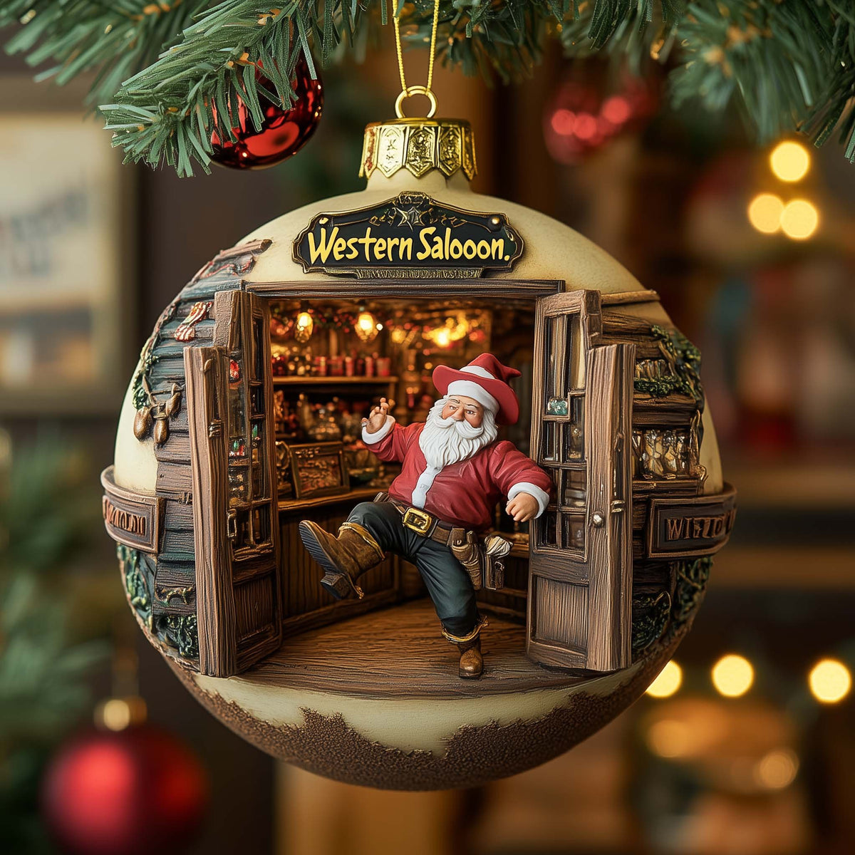 Saloon Santa Christmas Ornament