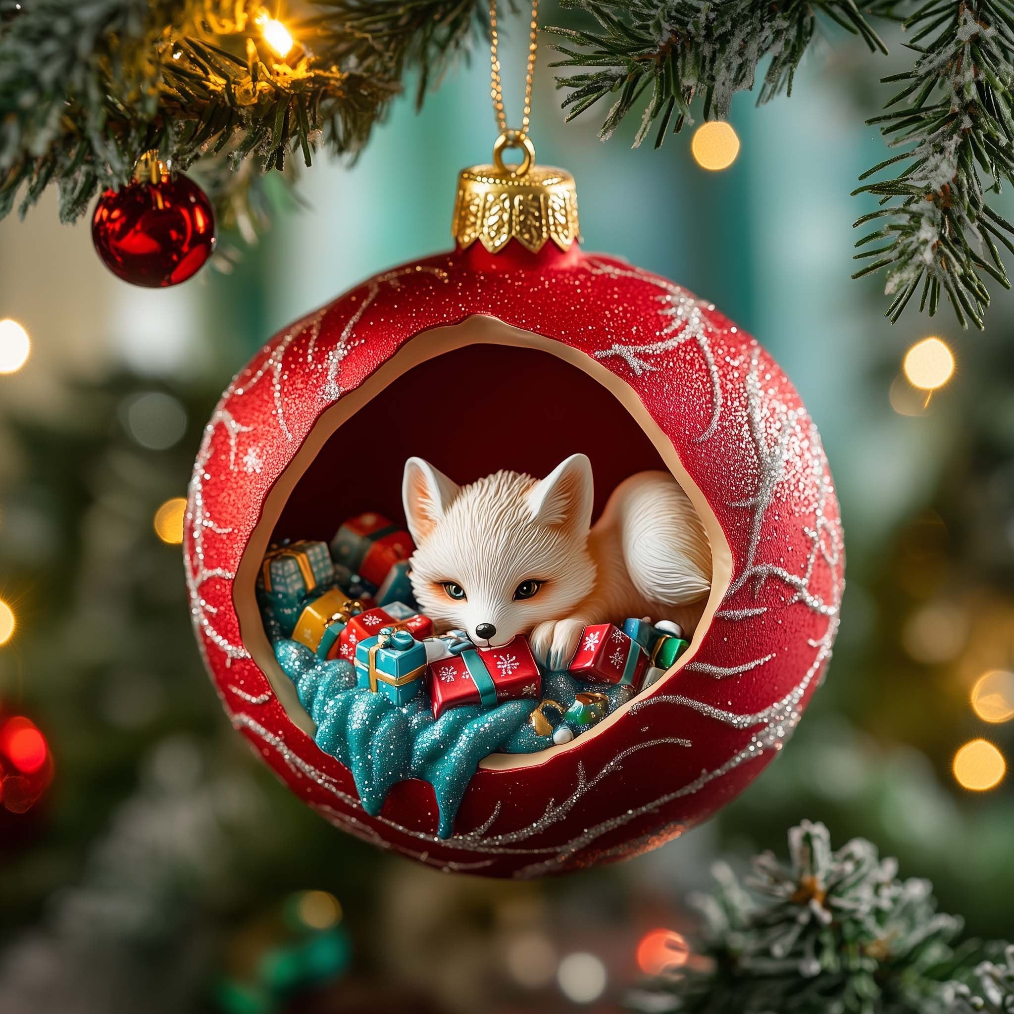 Gift Fox Christmas Ornament